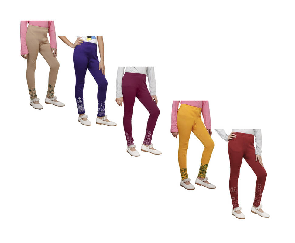     			IndiWeaves Pack of 5 Girls Woollen Leggings ( Multicolor )