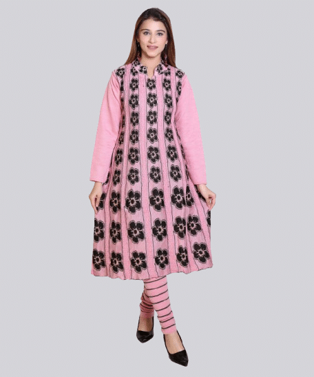 Japroz Pack of 1 Acrylic Embellished Flared Women's Kurti - ( Pink ) Japroz Pack of 1 Acrylic Embellished Flared Women's Kurti - ( Pink )