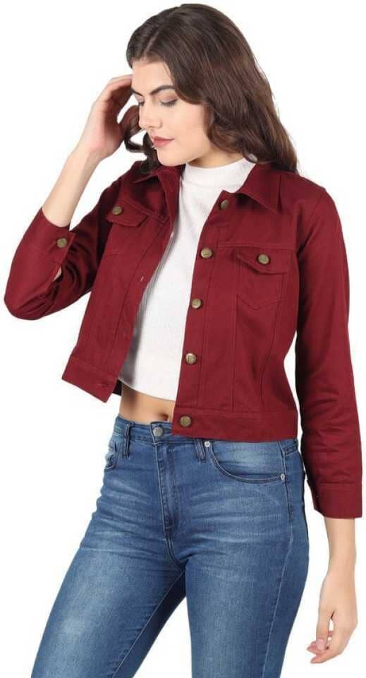 Kashian Women Denim Jacket ( Maroon ) - Jackets & Coats | Buy online on ZillyBuy