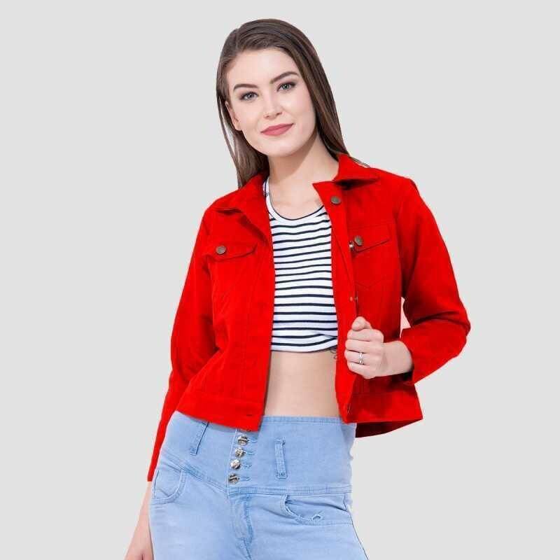 Kashian Women Denim Jacket ( Red )     			Kashian Women Denim Jacket ( Red )