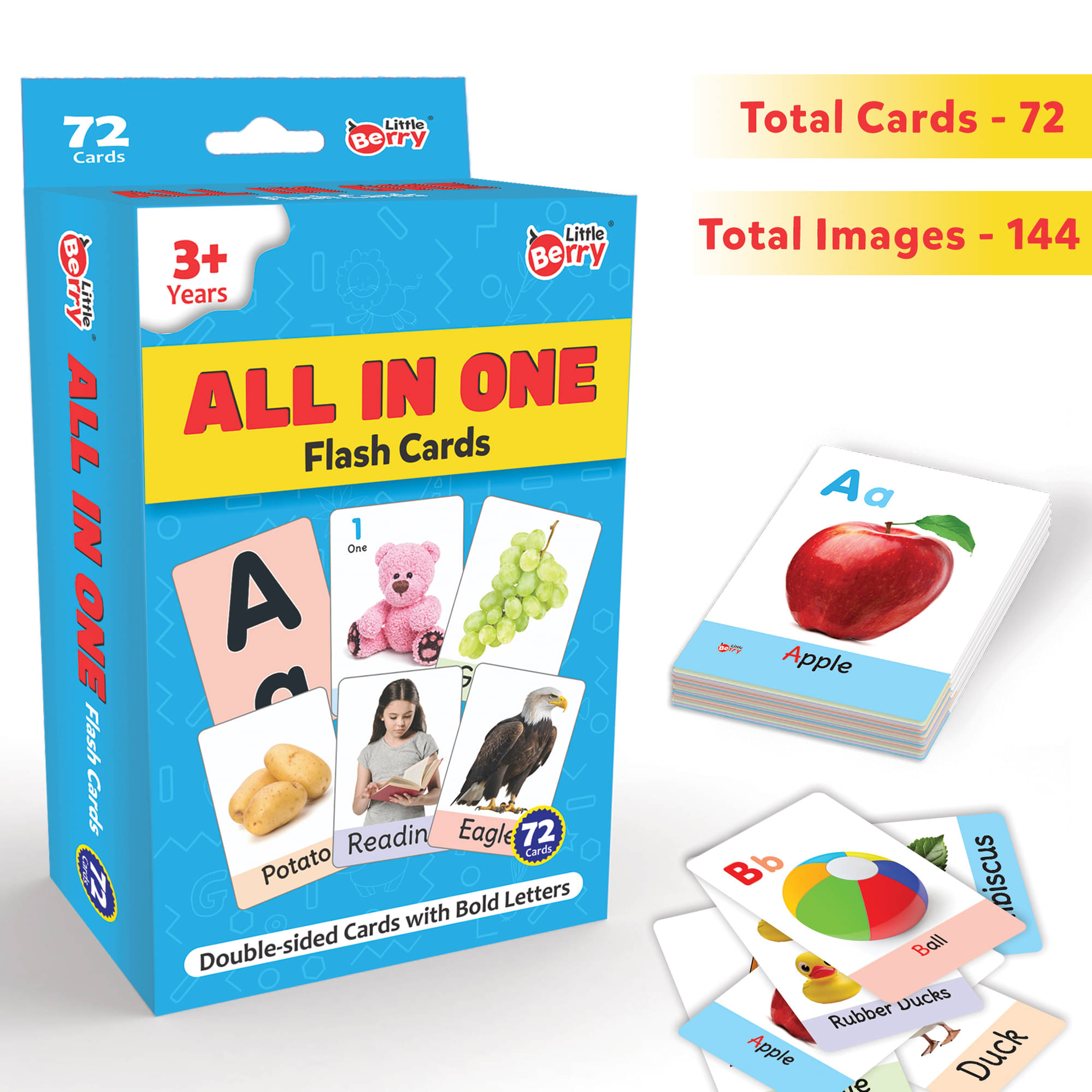     			Little Berry All in One Flash Cards for Kids | 72 Double-sided Flashcards with 120+ Pictures | Preschool Learning & Education Toy for Boys and Girls 1 2 3 4 Years | Learn 14 Primary Topics