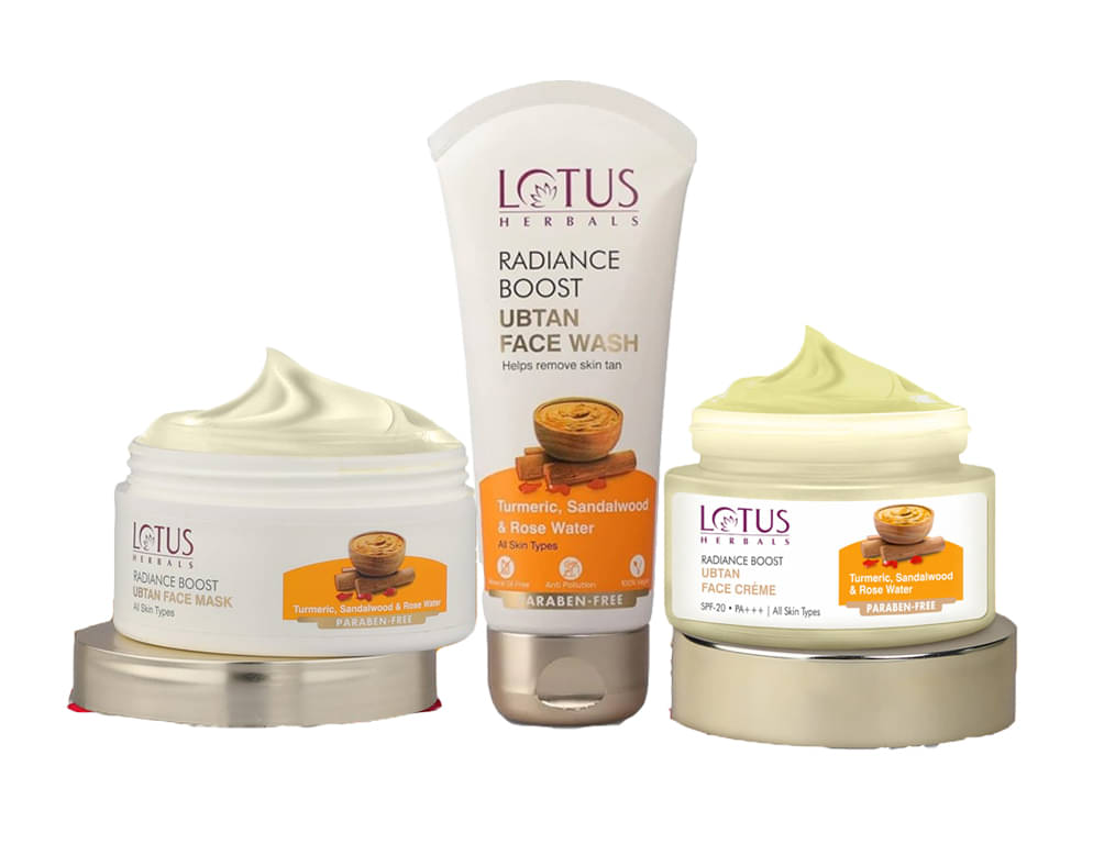 Lotus Herbals Radiance Boost Ubtan Face Cream 50g , Face Mask 100g , Facewash 50G (Pack of 3) Lotus Herbals Radiance Boost Ubtan Face Cream 50g , Face Mask 100g , Facewash 50G (Pack of 3)