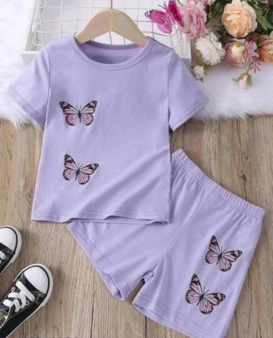     			MUSNAH GARMENTS Pack of 1 Baby Girls Cotton Top With Shorts ( Purple )