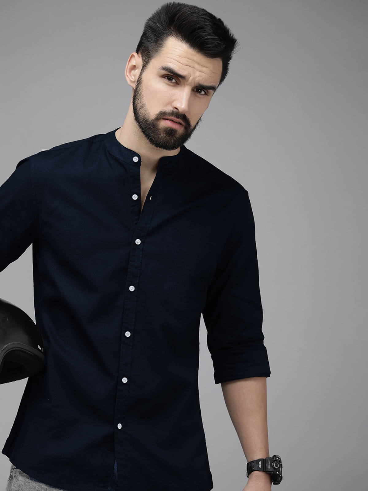 Qlonz store Cotton Blend Regular Fit Solids Full Sleeves Men's Casual Shirt - Navy ( Pack of 1 ) Qlonz store Cotton Blend Regular Fit Solids Full Sleeves Men's Casual Shirt - Navy ( Pack of 1 )