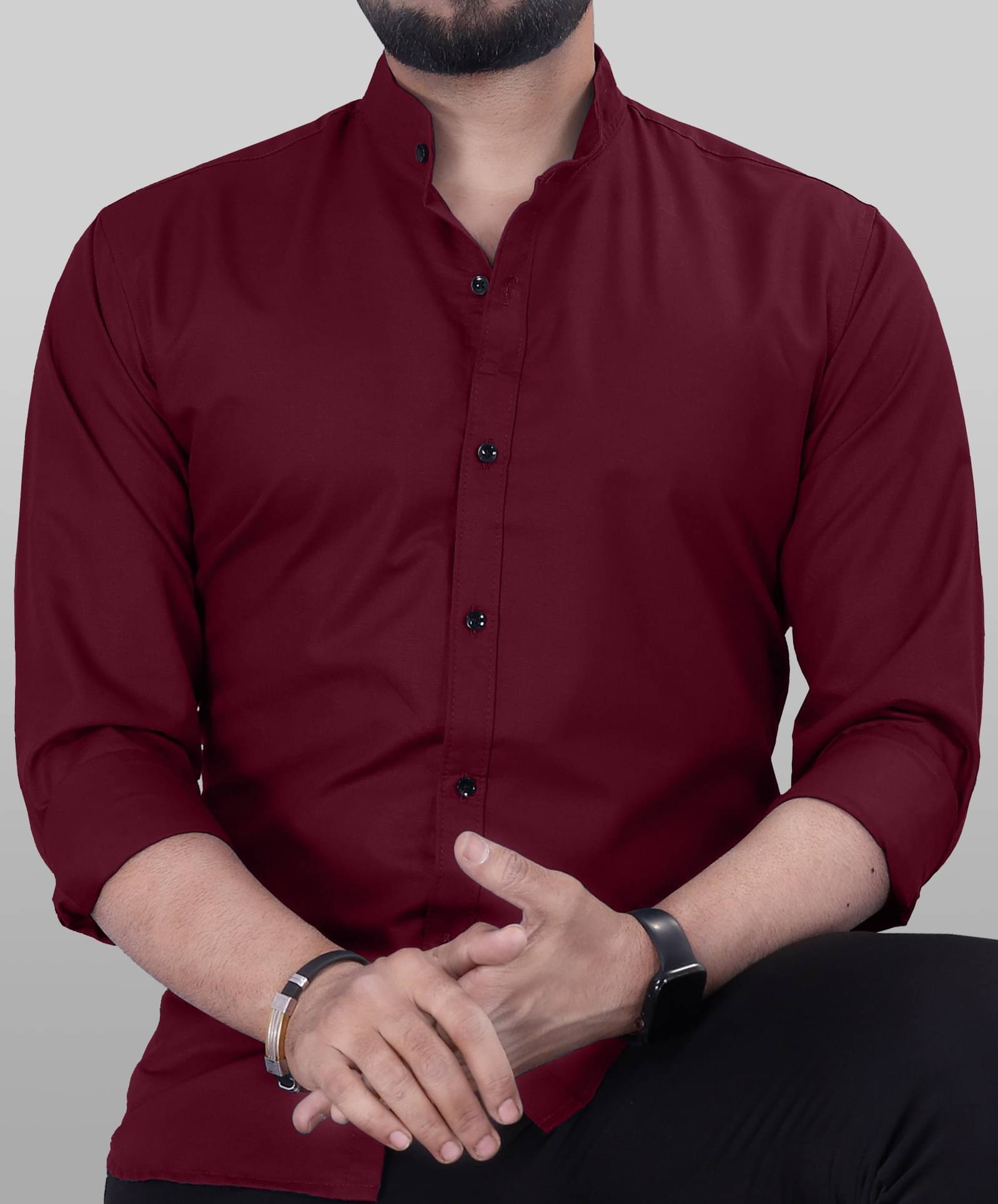     			Qlonz store Cotton Blend Regular Fit Solids Full Sleeves Men's Casual Shirt - Maroon ( Pack of 1 )