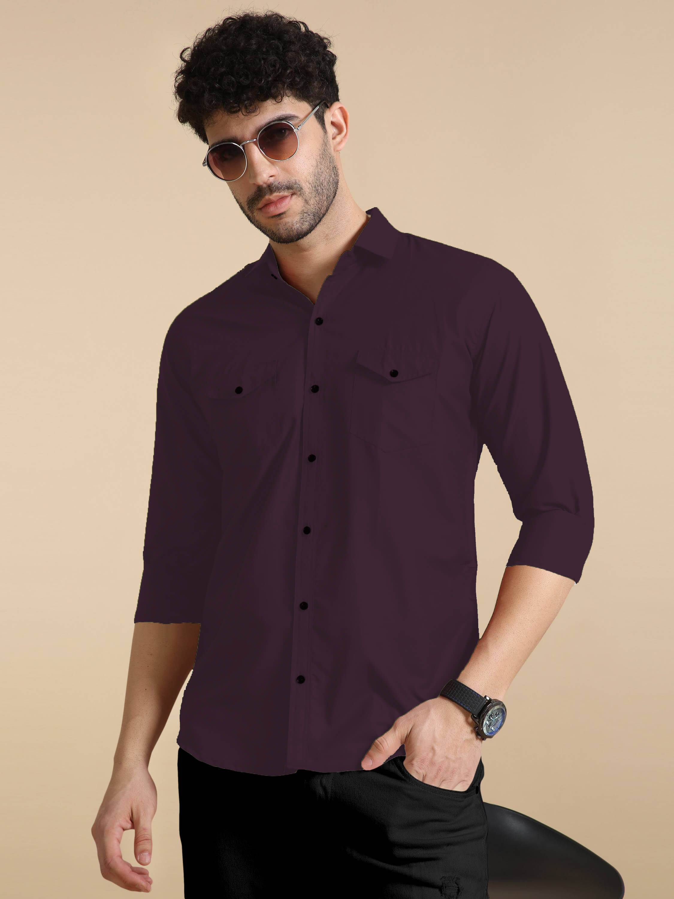     			Qlonz store Cotton Blend Regular Fit Solids Full Sleeves Men's Casual Shirt - Purple ( Pack of 1 )