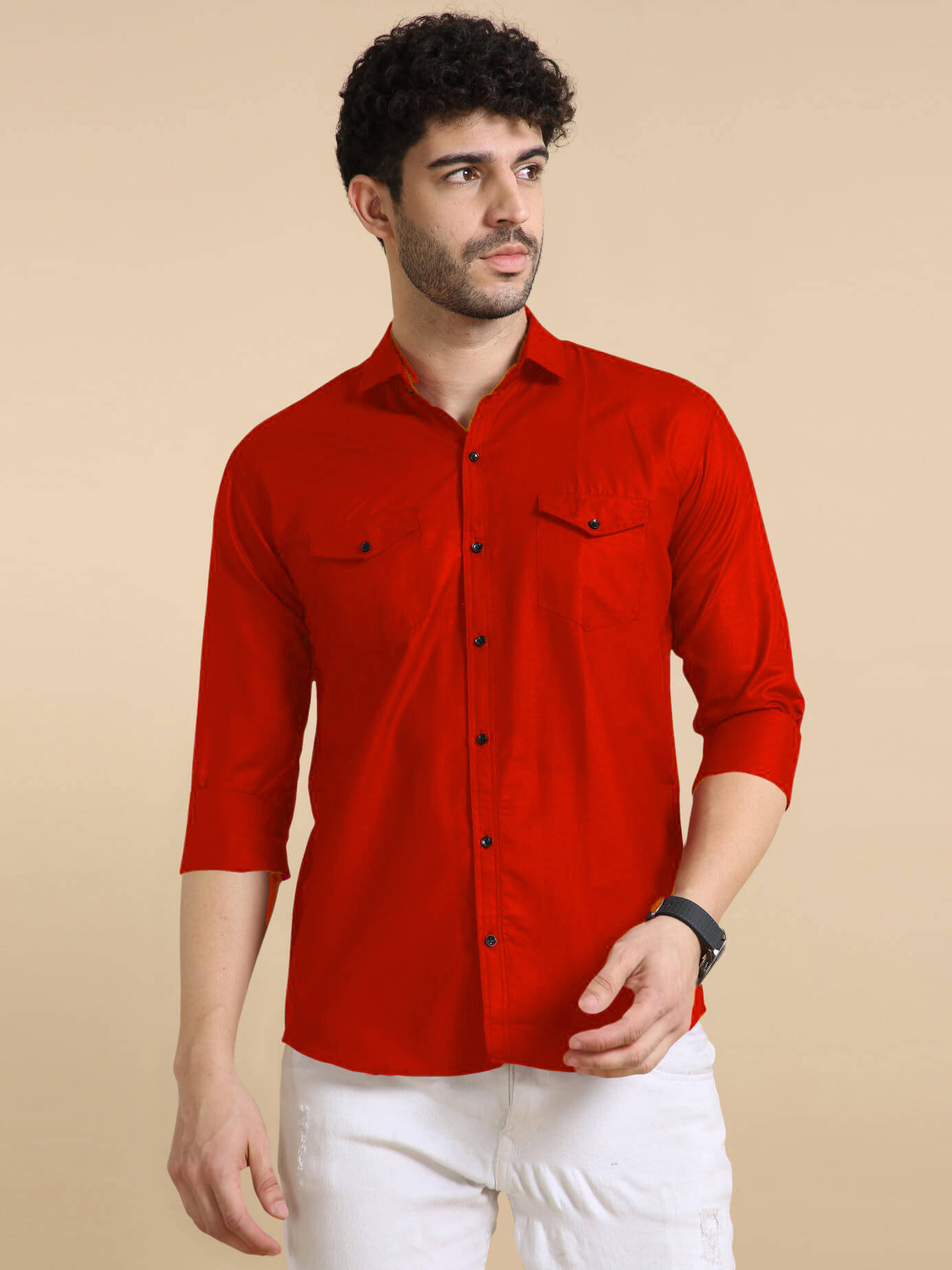     			Qlonz store Cotton Blend Regular Fit Solids Full Sleeves Men's Casual Shirt - Red ( Pack of 1 )