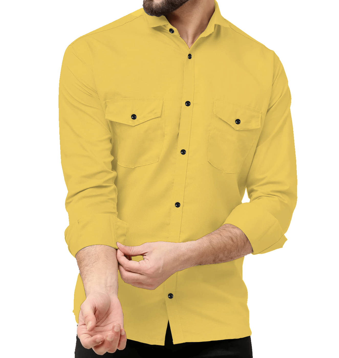     			Qlonz store Cotton Blend Regular Fit Solids Full Sleeves Men's Casual Shirt - Yellow ( Pack of 1 )