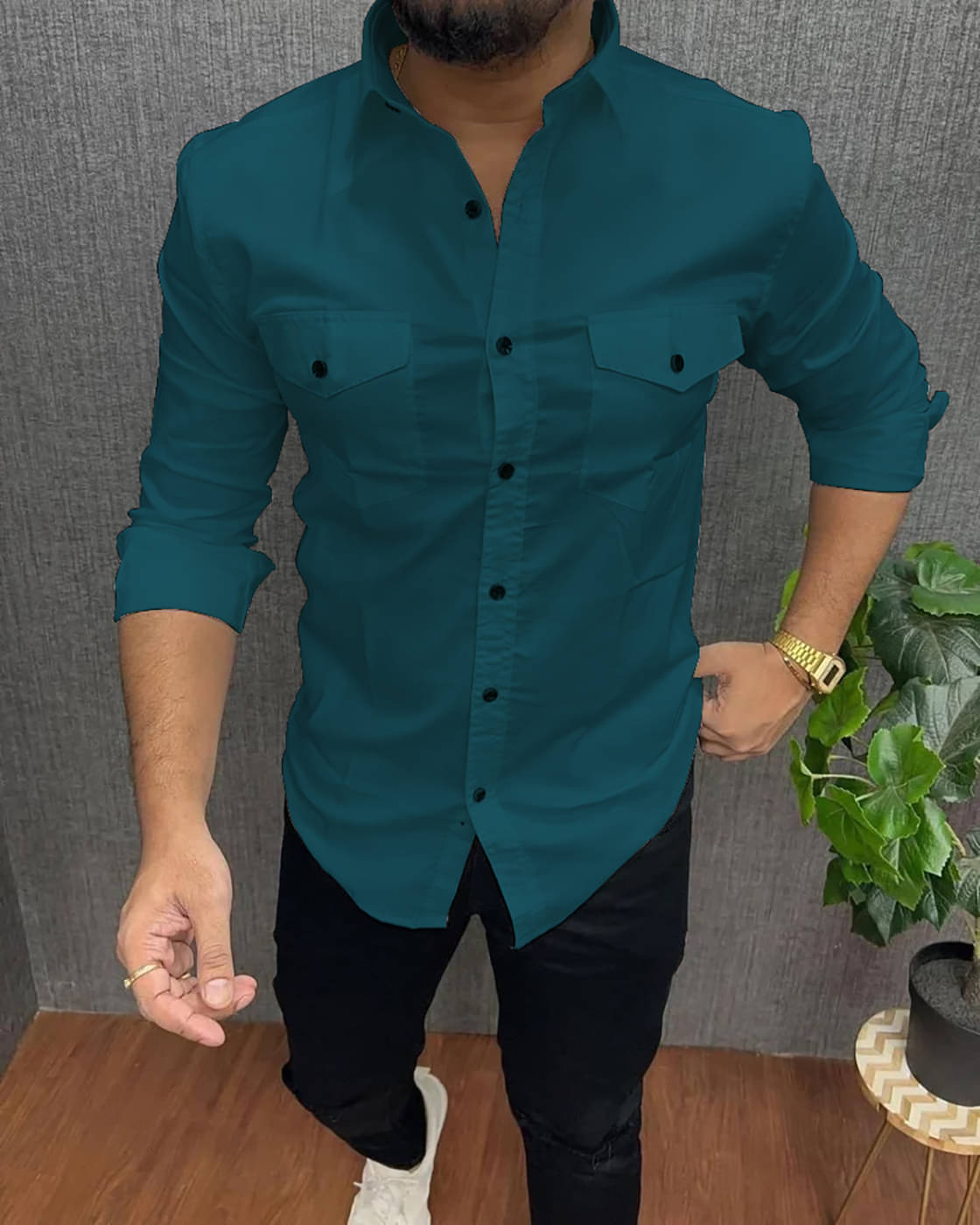 Qlonz store Cotton Blend Regular Fit Solids Full Sleeves Men's Casual Shirt - Teal ( Pack of 1 )     			Qlonz store Cotton Blend Regular Fit Solids Full Sleeves Men's Casual Shirt - Teal ( Pack of 1 )