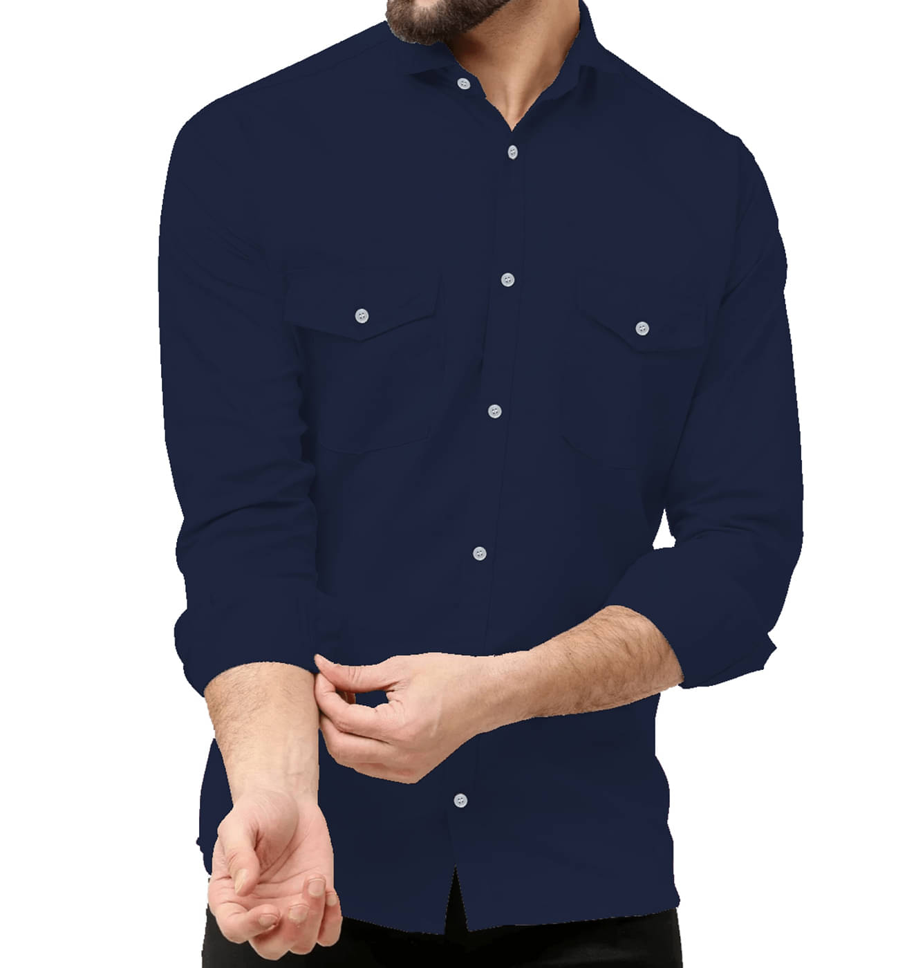     			Qlonz store Cotton Blend Regular Fit Solids Full Sleeves Men's Casual Shirt - Navy ( Pack of 1 )