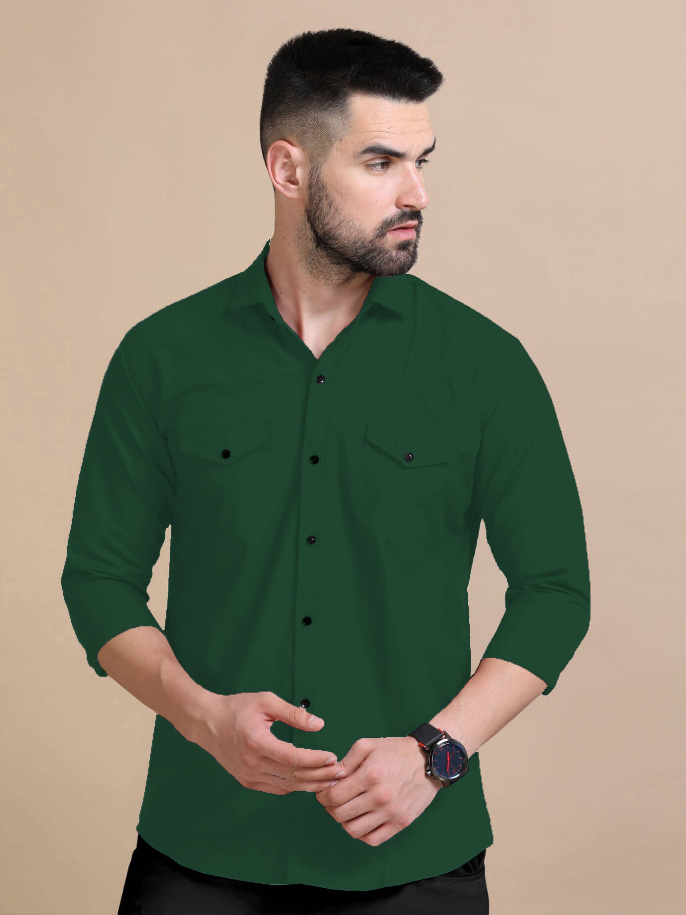     			Qlonz store Cotton Blend Regular Fit Solids Full Sleeves Men's Casual Shirt - Green ( Pack of 1 )