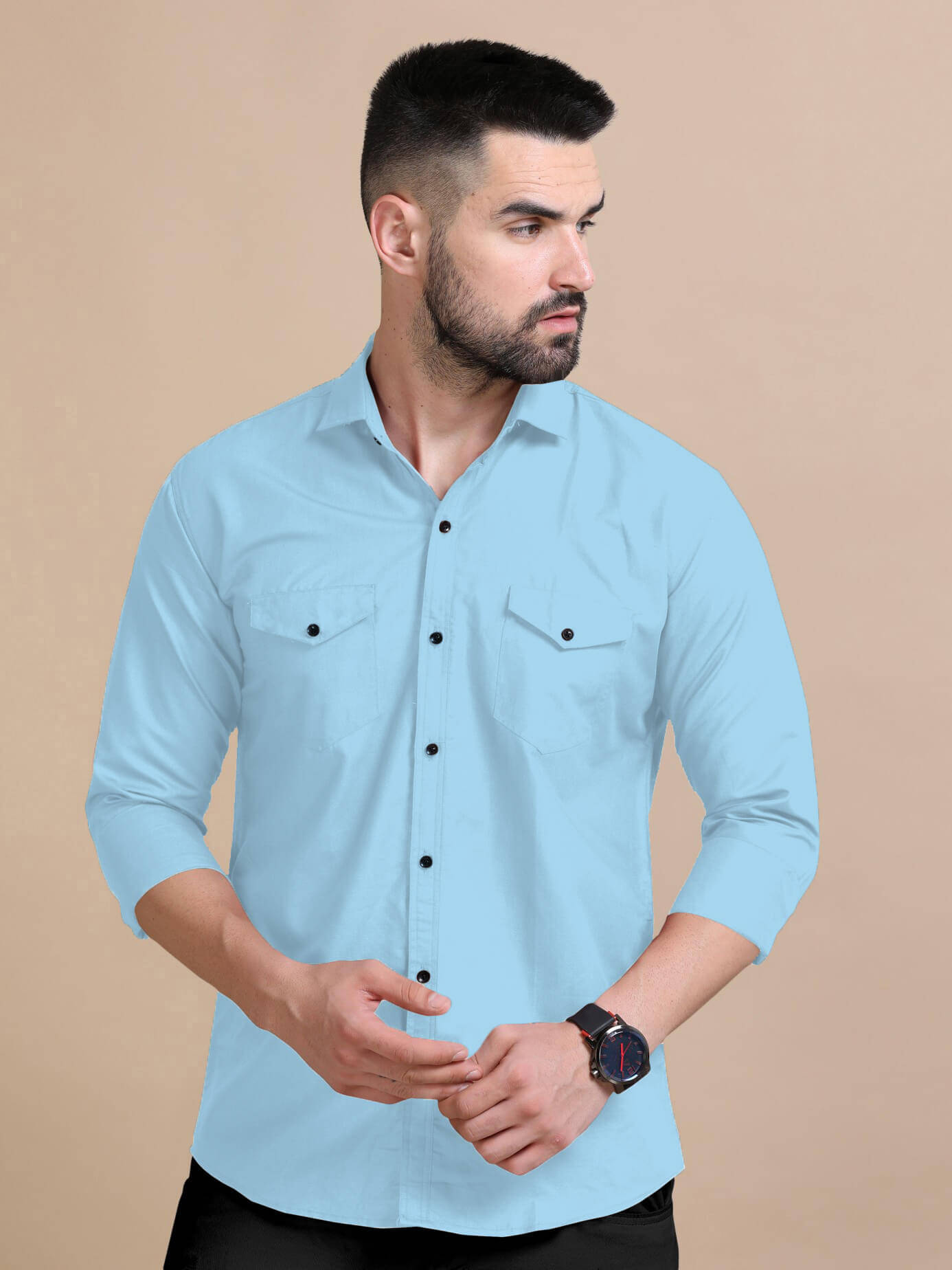     			Qlonz store Cotton Blend Regular Fit Solids Full Sleeves Men's Casual Shirt - Light Blue ( Pack of 1 )
