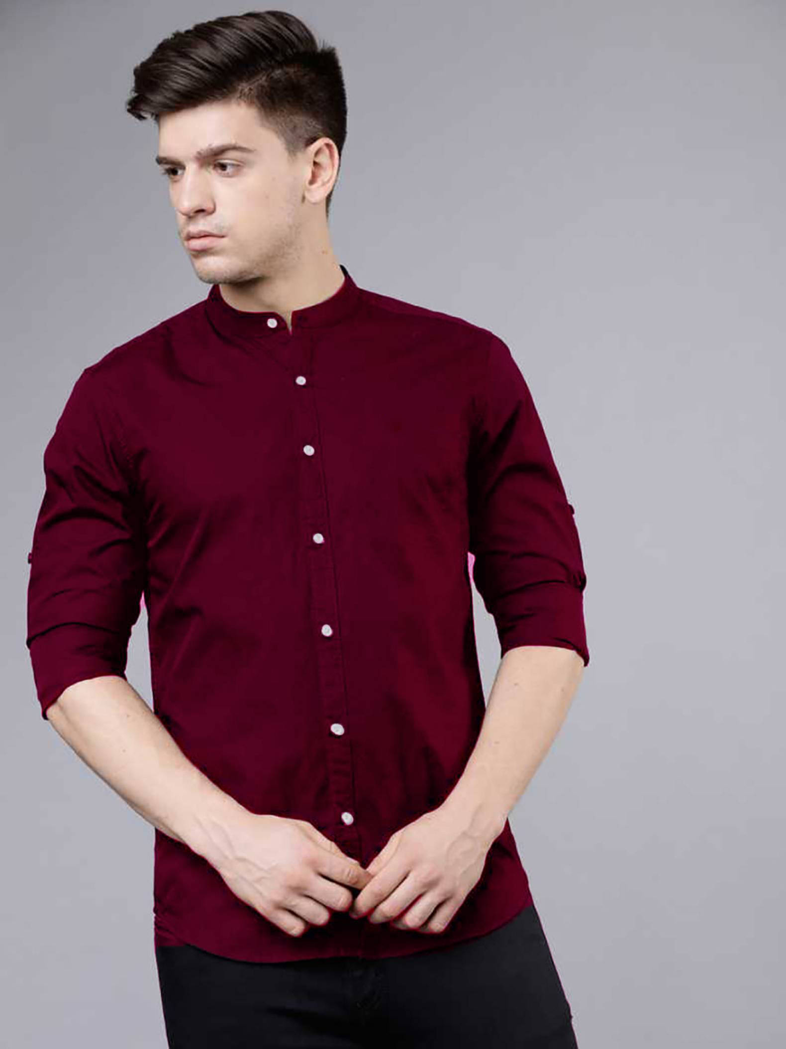     			Qlonz store Cotton Blend Regular Fit Solids Full Sleeves Men's Casual Shirt - Maroon ( Pack of 1 )