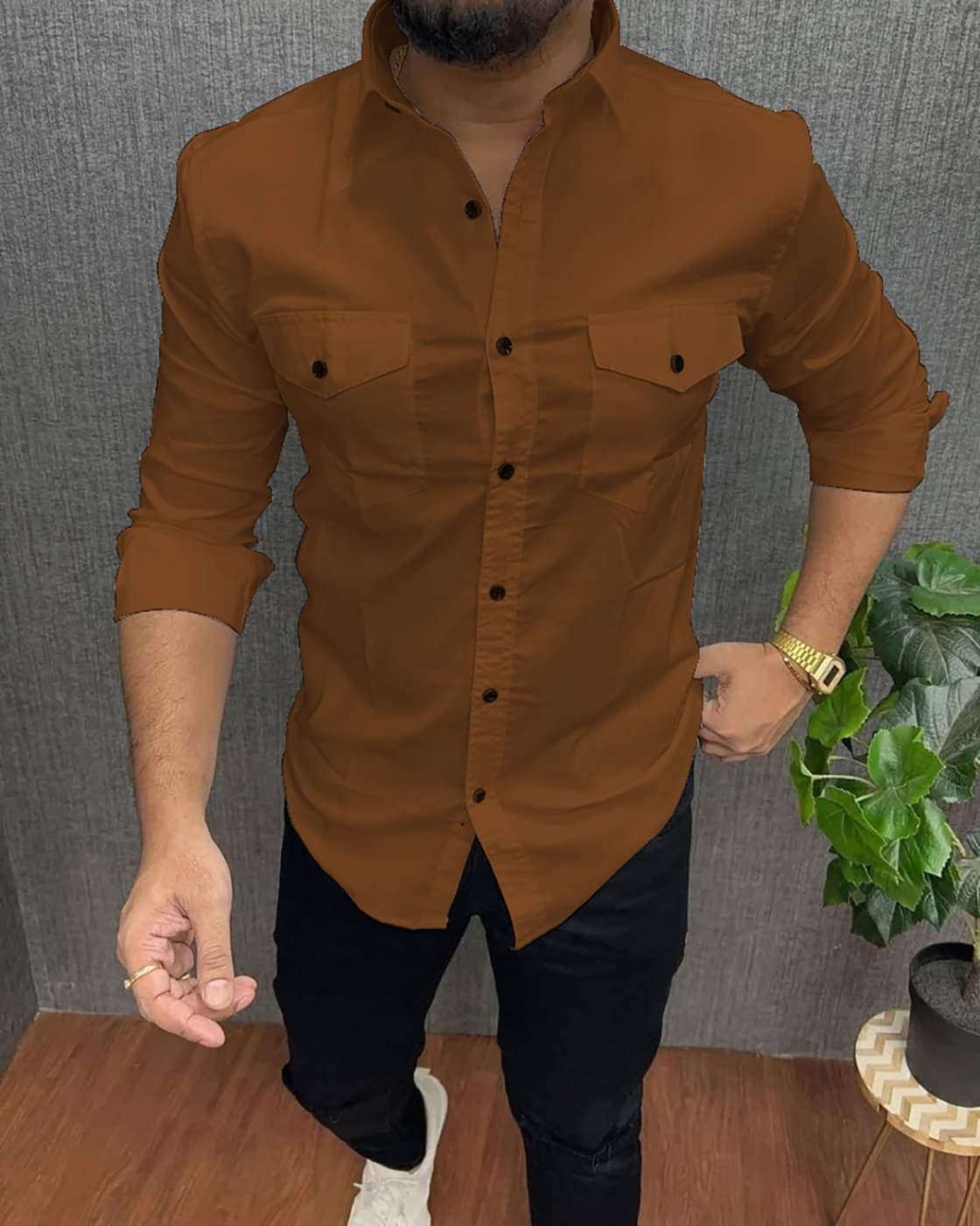 Qlonz store Cotton Blend Regular Fit Solids Full Sleeves Men's Casual Shirt - Brown ( Pack of 1 ) Qlonz store Cotton Blend Regular Fit Solids Full Sleeves Men's Casual Shirt - Brown ( Pack of 1 )
