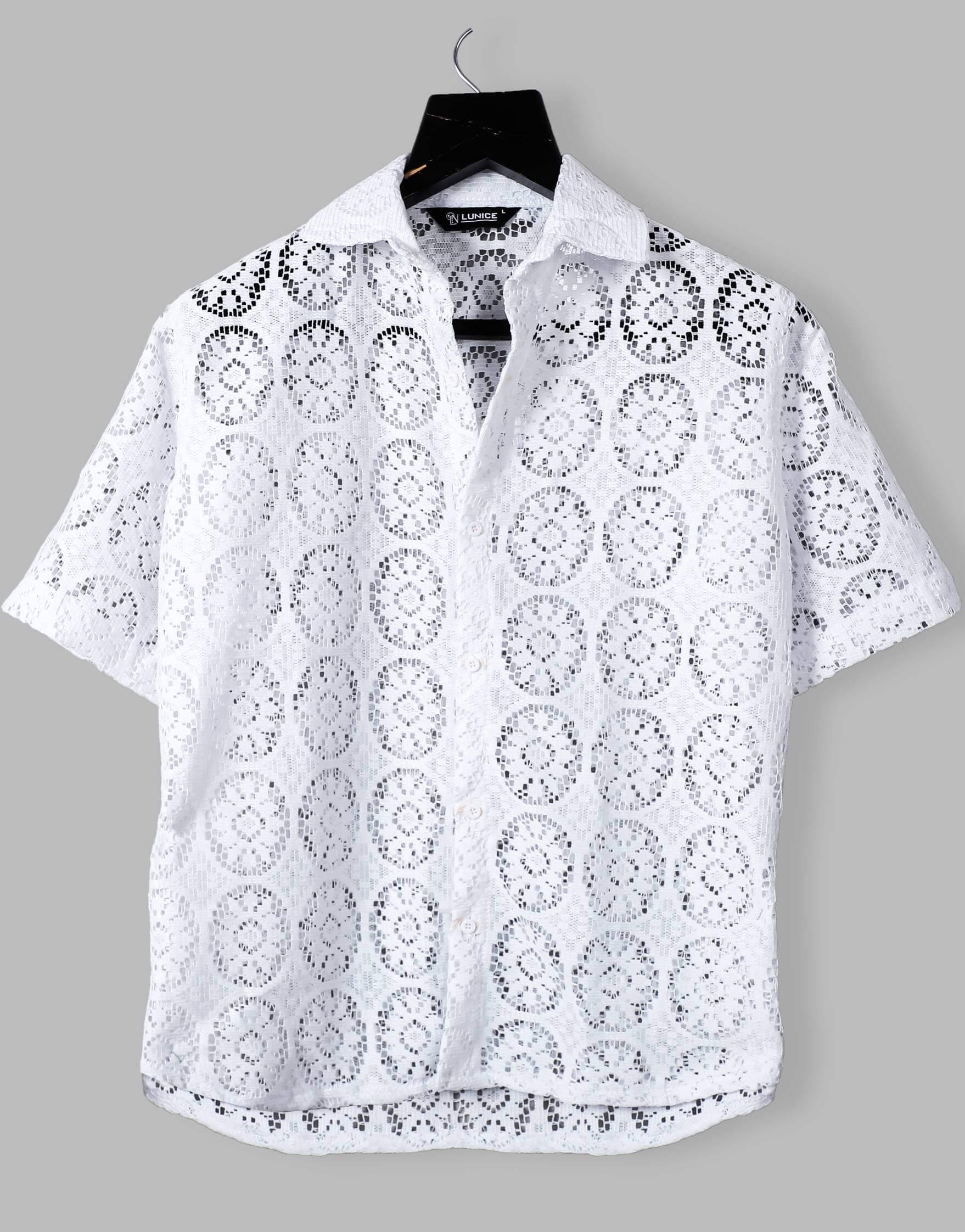     			Qlonz store Cotton Blend Regular Fit Self Design Half Sleeves Men's Casual Shirt - White ( Pack of 1 )
