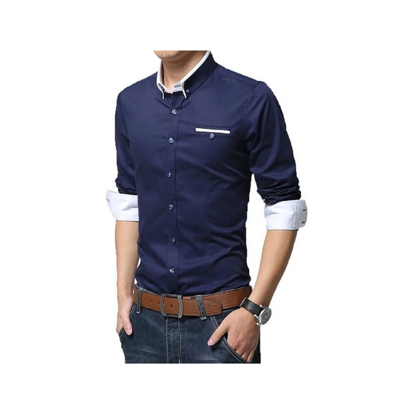Qlonz store Cotton Blend Regular Fit Solids Full Sleeves Men's Casual Shirt - Navy ( Pack of 1 )