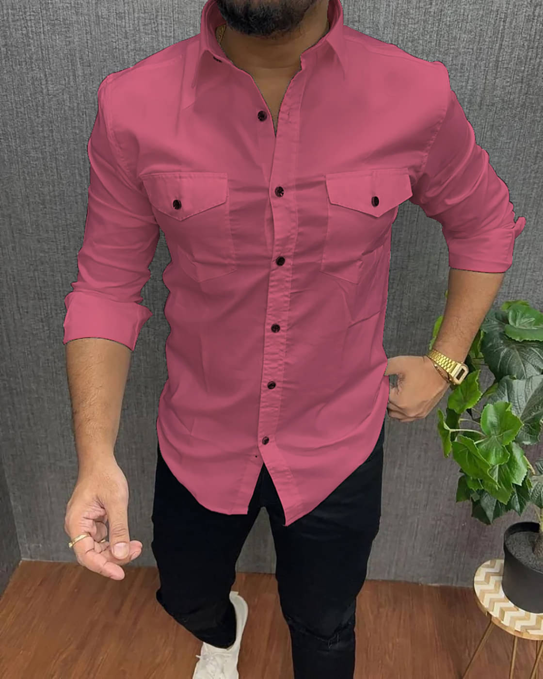 Qlonz store Cotton Blend Regular Fit Solids Full Sleeves Men's Casual Shirt - Pink ( Pack of 1 ) Qlonz store Cotton Blend Regular Fit Solids Full Sleeves Men's Casual Shirt - Pink ( Pack of 1 )