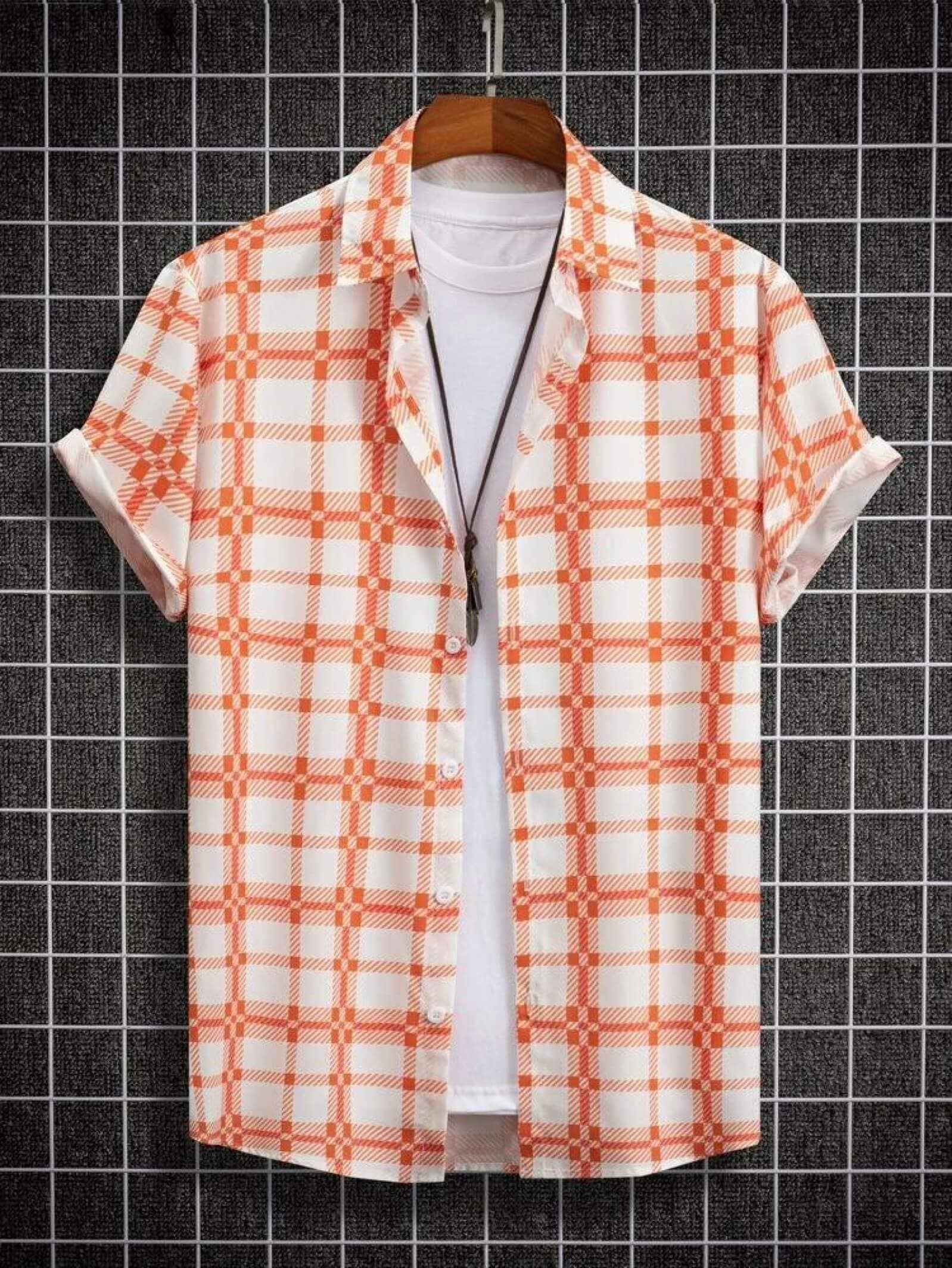 Qlonz store Elastane Regular Fit Checks Half Sleeves Men's Casual Shirt - Orange ( Pack of 1 )