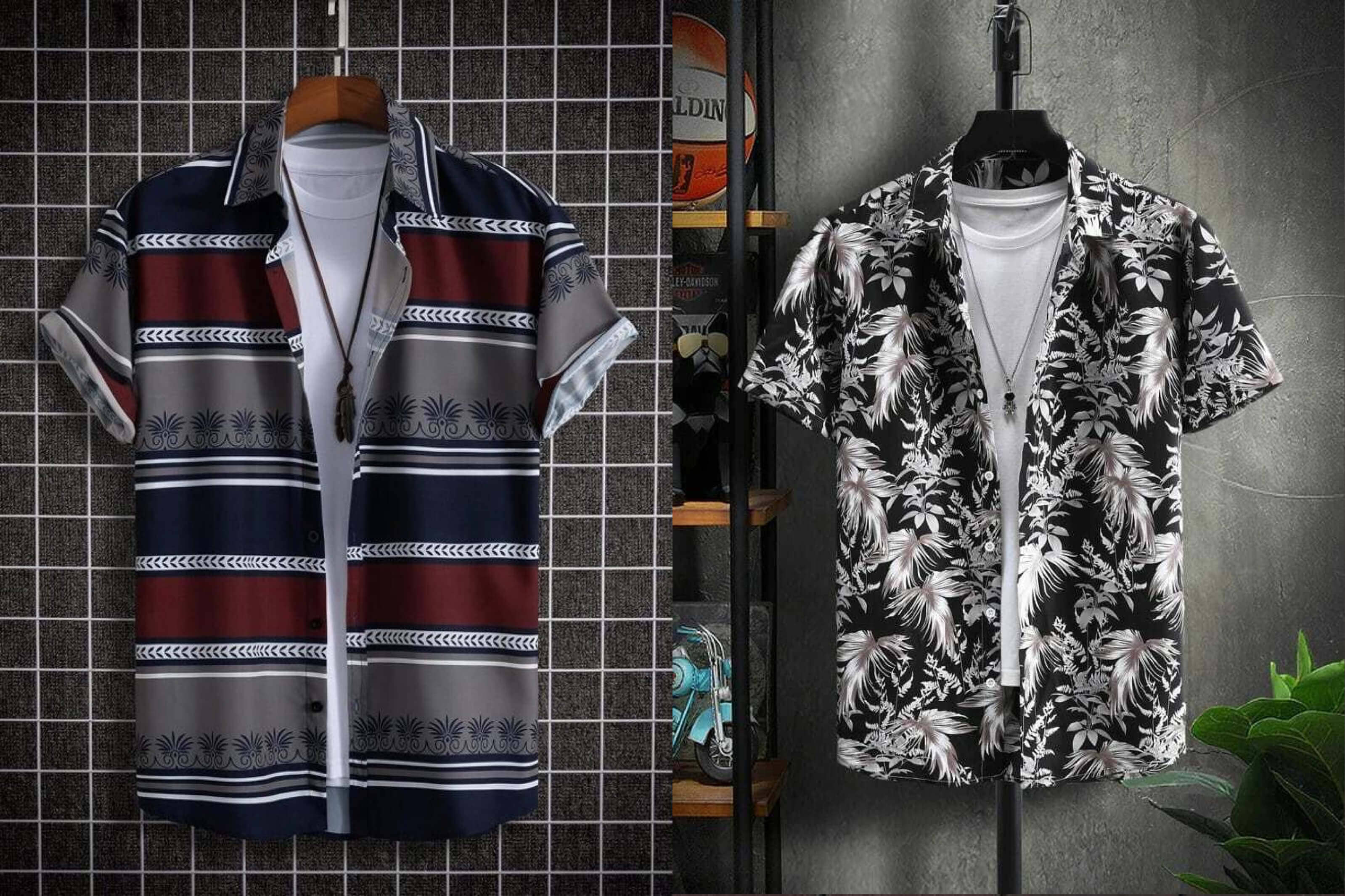 Qlonz store Elastane Regular Fit Printed Half Sleeves Men's Casual Shirt - Multi ( Pack of 2 )