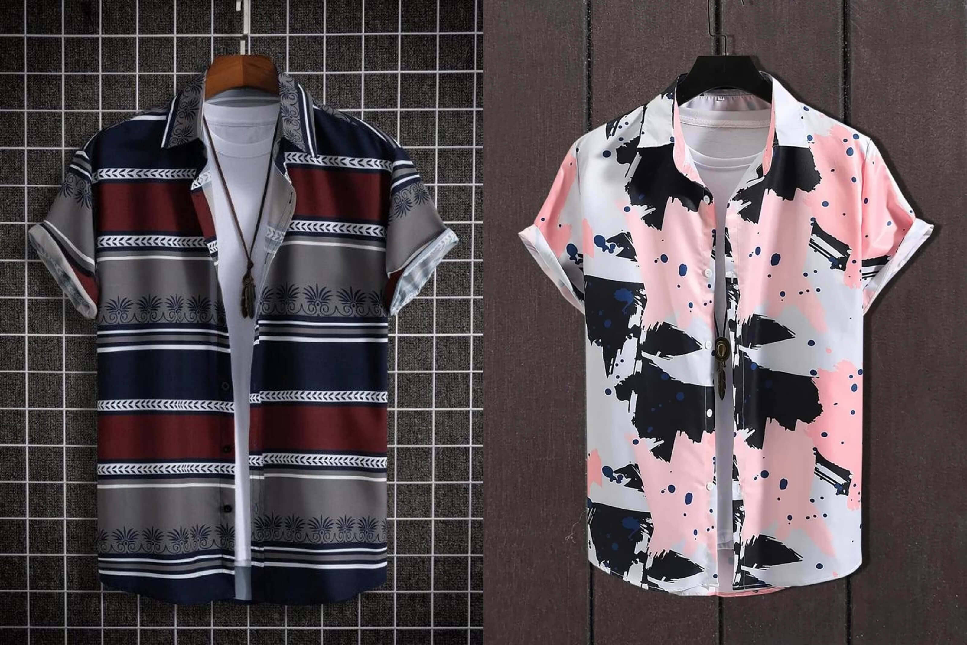 Qlonz store Elastane Regular Fit Printed Half Sleeves Men's Casual Shirt - Multi ( Pack of 2 )