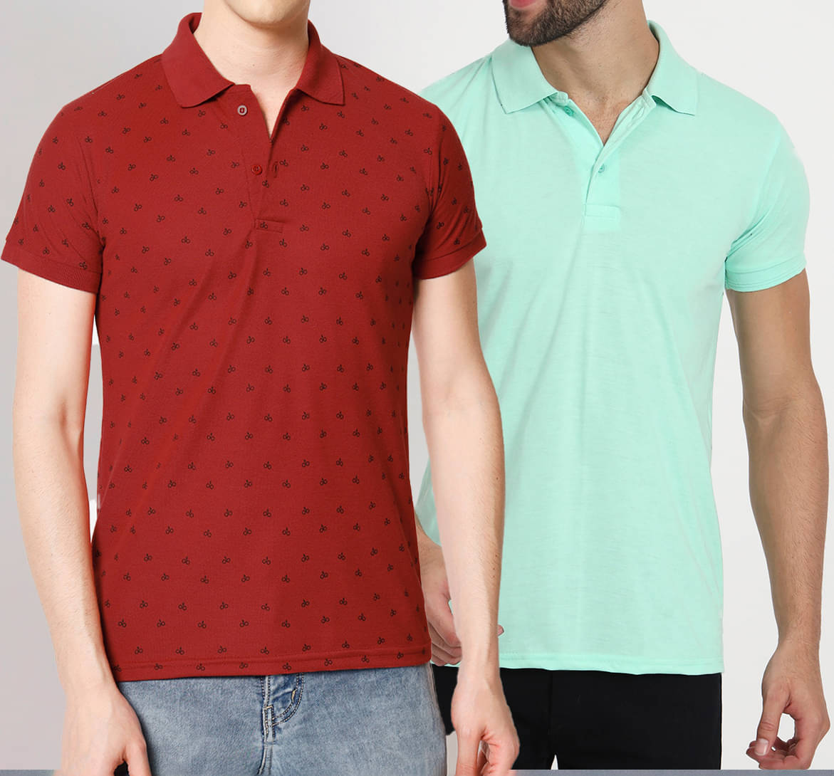     			STYLE ACCORD Pack of 2 Cotton Regular Fit Printed Half Sleeves Men's Polo T Shirt ( Multicolor )