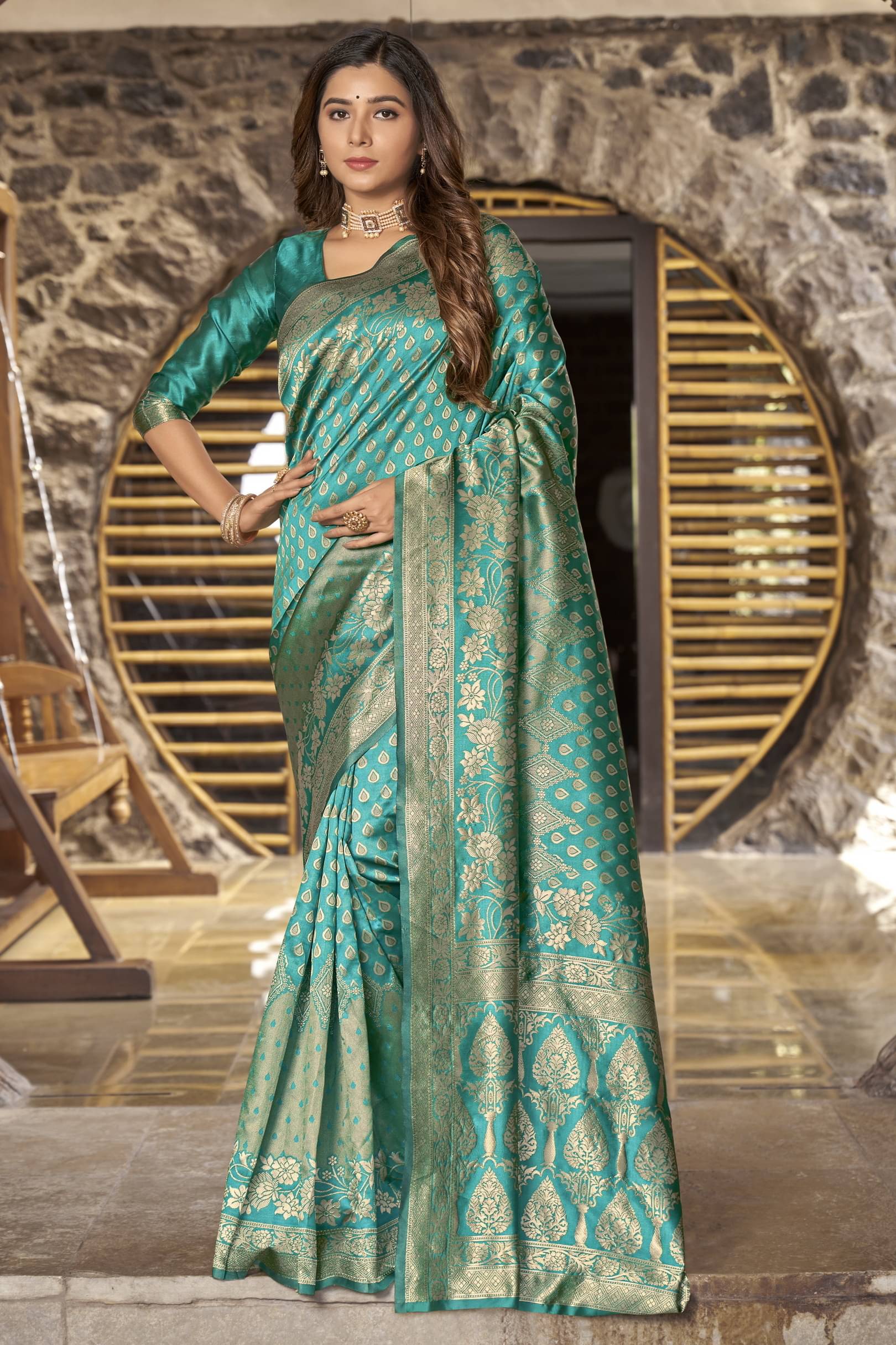     			Sariya Jacquard Woven Saree With Unstitched Blouse Piece ( Rama )