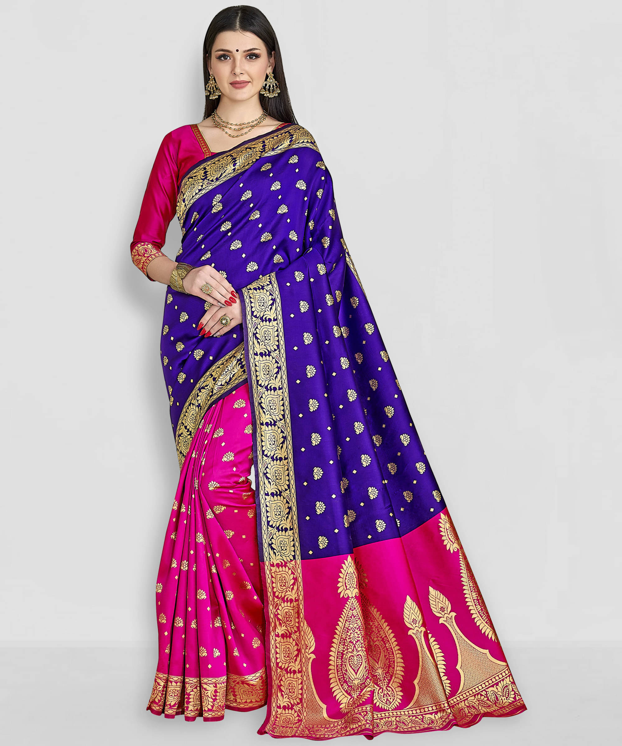 Sariya Jacquard Woven Saree With Unstitched Blouse Piece ( Blue ) Sariya Jacquard Woven Saree With Unstitched Blouse Piece ( Blue )
