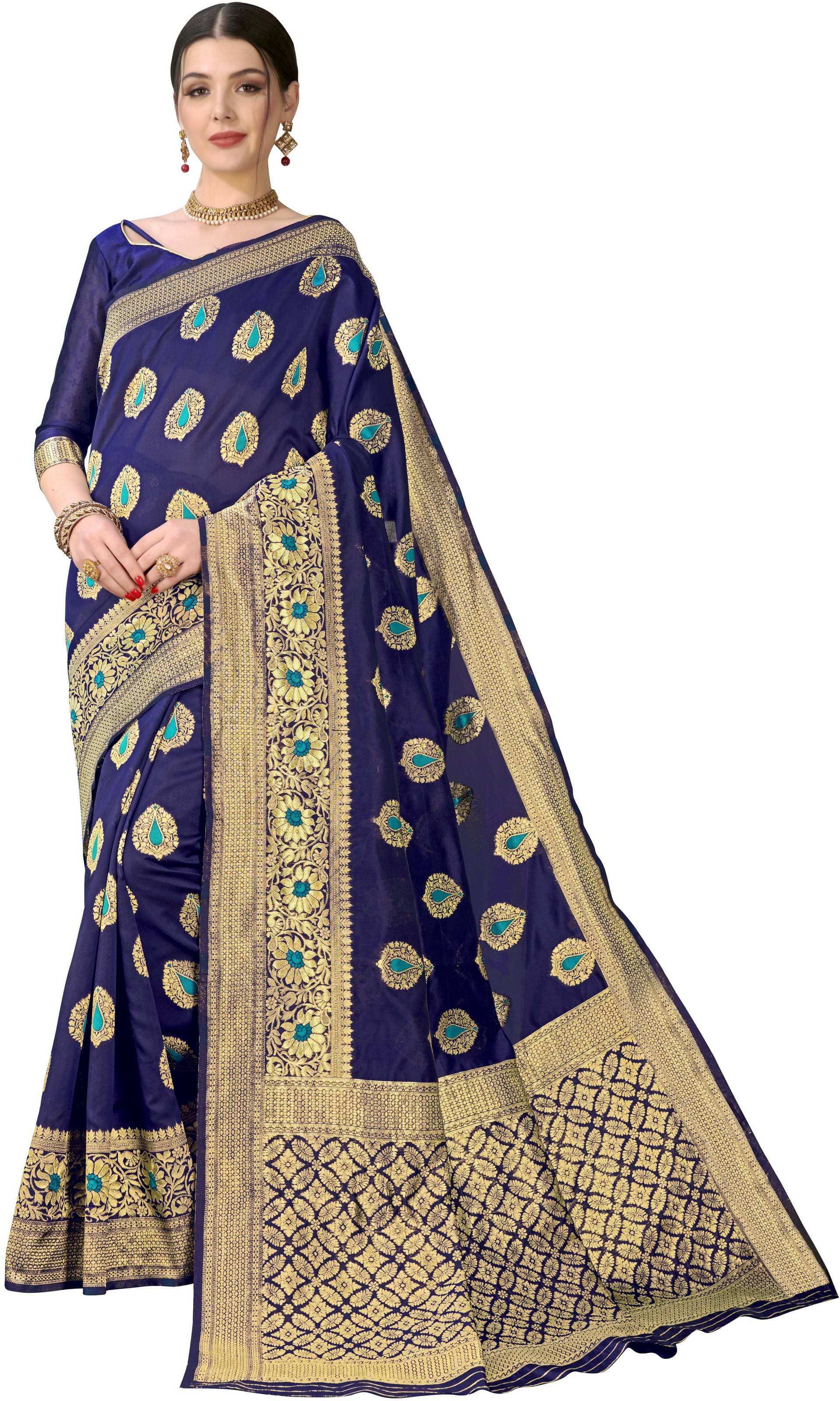 Sariya Jacquard Woven Saree With Unstitched Blouse Piece ( Navy Blue ) Sariya Jacquard Woven Saree With Unstitched Blouse Piece ( Navy Blue )