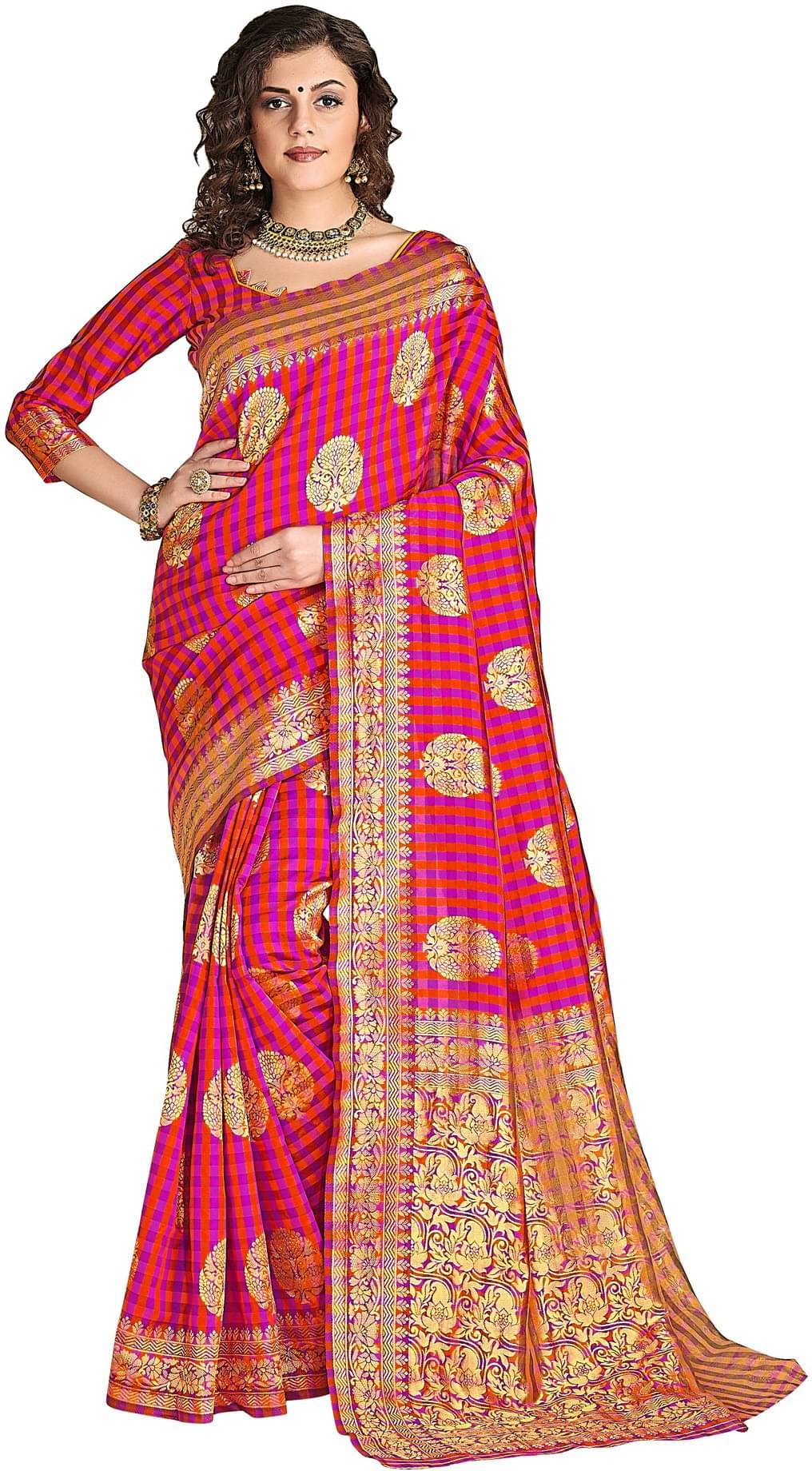 Sariya Jacquard Woven Saree With Unstitched Blouse Piece ( Pink ) Sariya Jacquard Woven Saree With Unstitched Blouse Piece ( Pink )