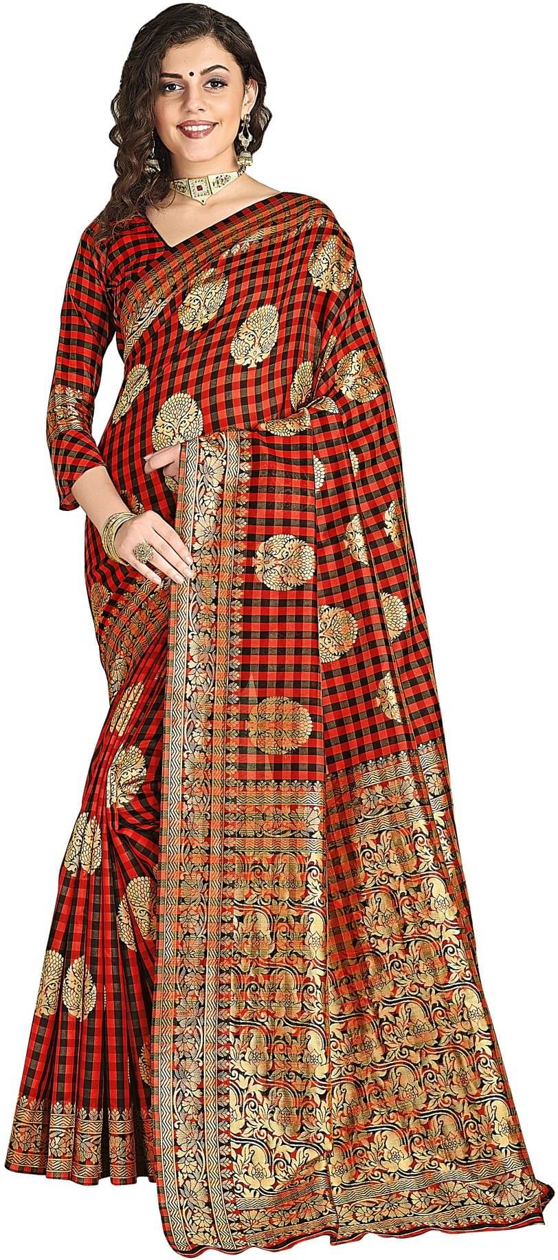 Sariya Jacquard Woven Saree With Unstitched Blouse Piece ( Red ) Sariya Jacquard Woven Saree With Unstitched Blouse Piece ( Red )