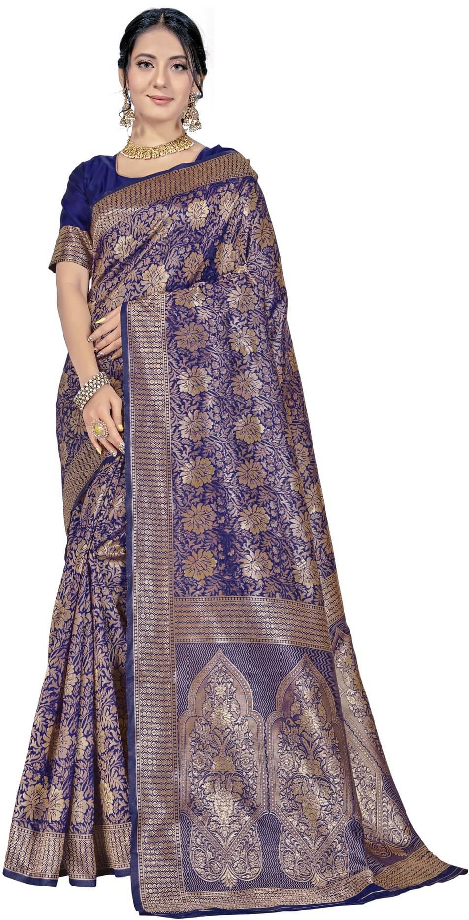 Sariya Jacquard Woven Saree With Unstitched Blouse Piece ( Navy Blue ) Sariya Jacquard Woven Saree With Unstitched Blouse Piece ( Navy Blue )