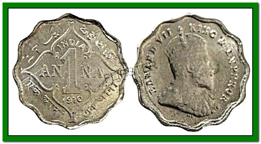     			1 Anna 1910 King Edward 7th, British India old Rare Coin
