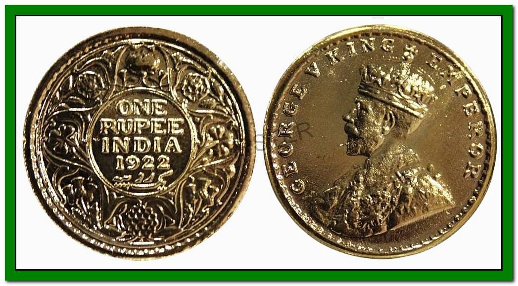     			1 Rupee 1922 King George 5th, British India old Gold-Plated Rare Coin