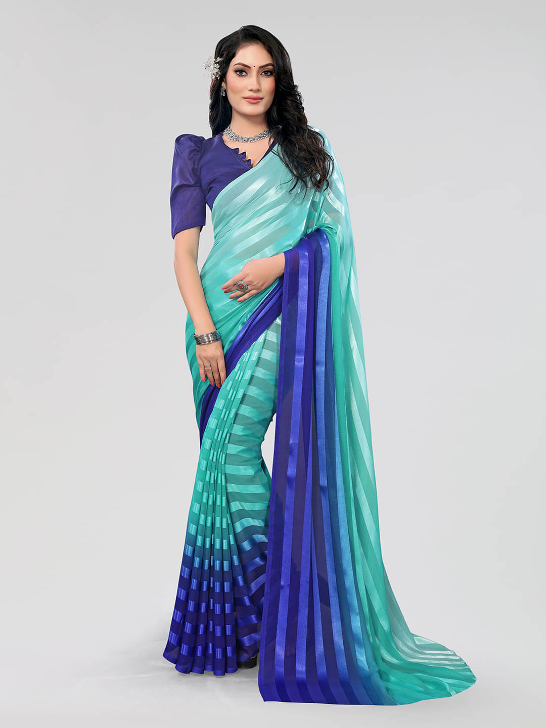     			ANAND SAREES Georgette Dyed Saree With Unstitched Blouse Piece ( LightBLue )
