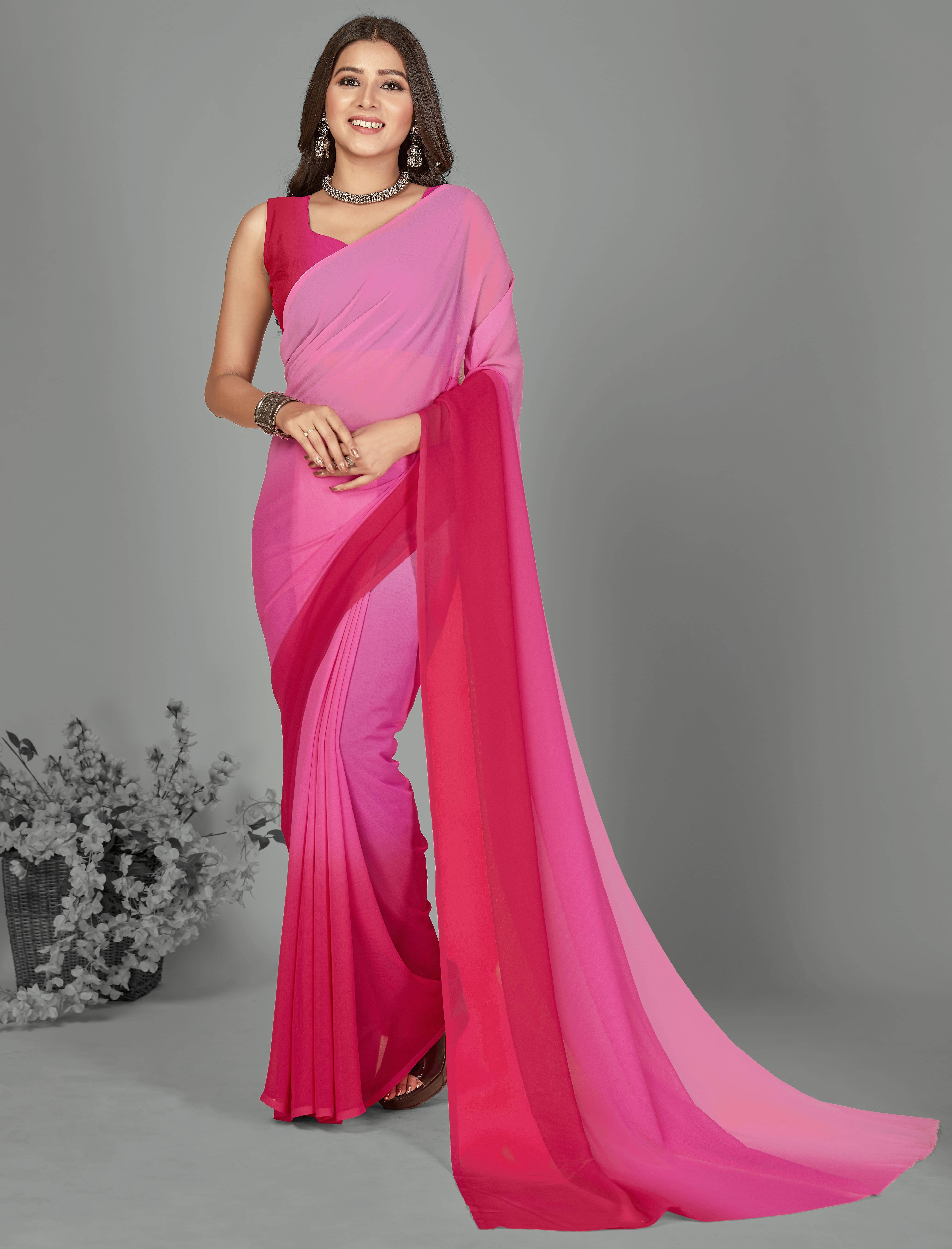 ANAND SAREES Georgette Dyed Saree With Unstitched Blouse Piece ( Pink ) ANAND SAREES Georgette Dyed Saree With Unstitched Blouse Piece ( Pink )