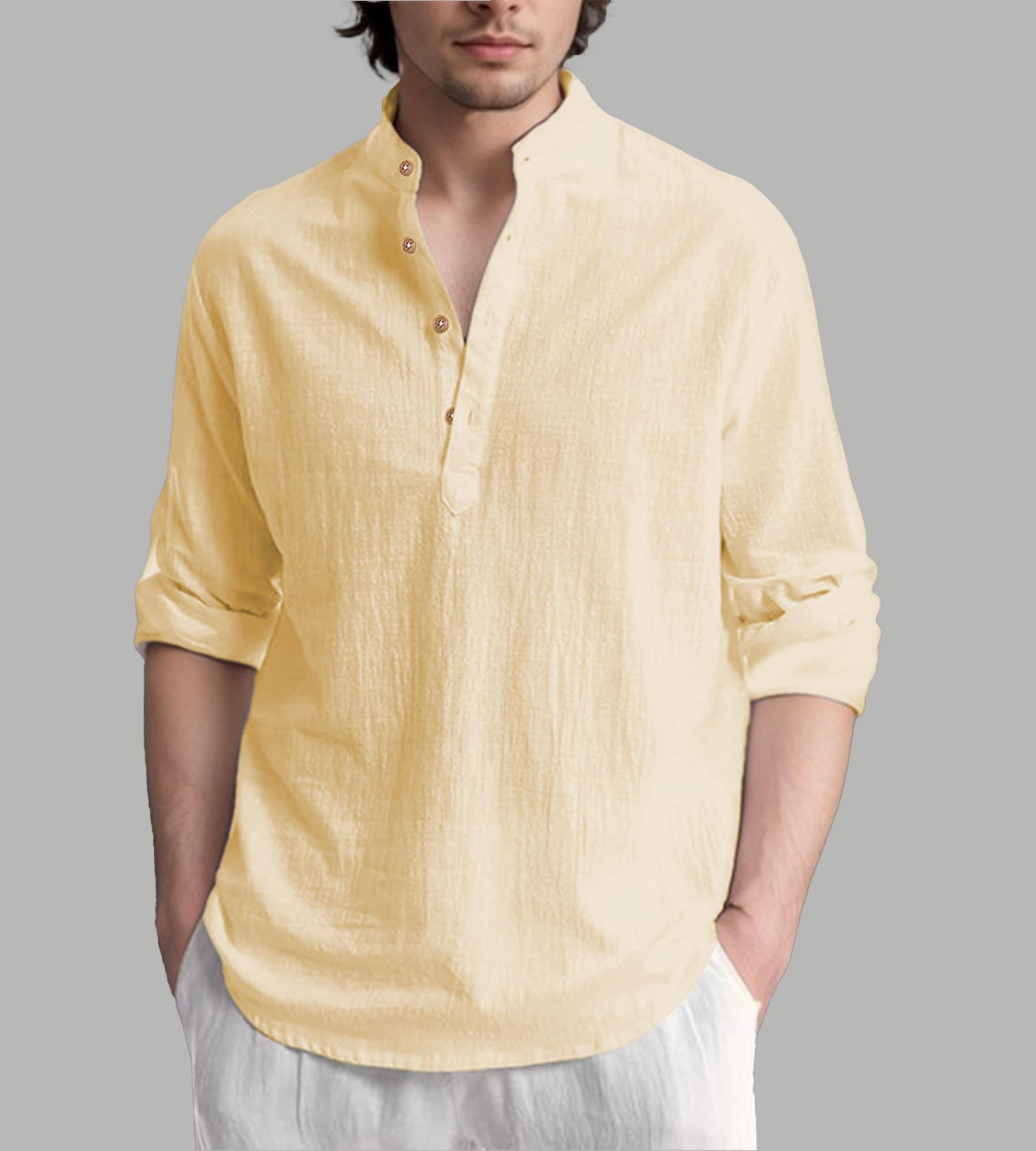     			Apektra Beige Cotton Blend Men's Shirt Style Kurta ( Pack of 1 )