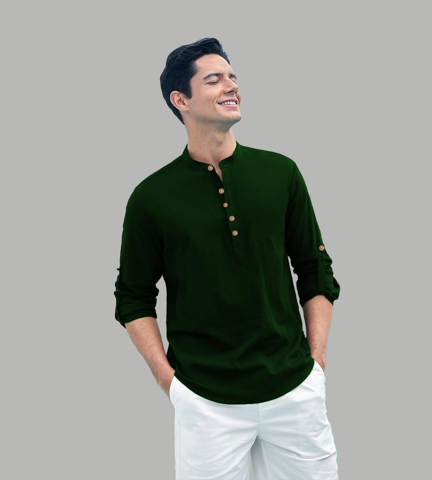 Apektra Green Cotton Blend Men's Shirt Style Kurta ( Pack of 1 )     			Apektra Green Cotton Blend Men's Shirt Style Kurta ( Pack of 1 )