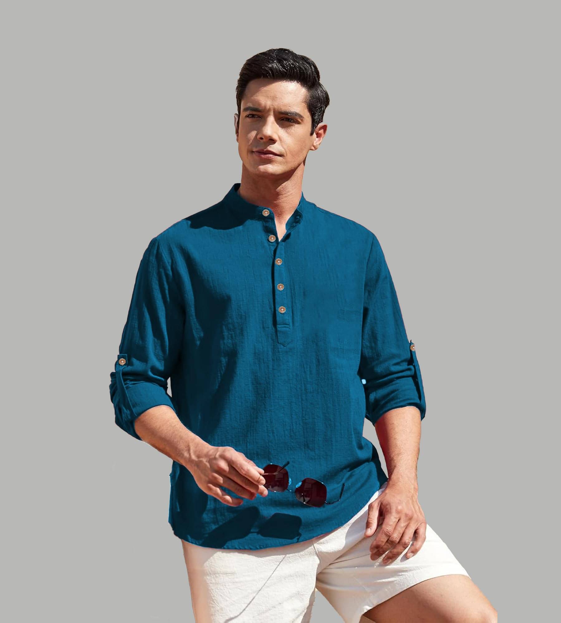     			Apektra Indigo Cotton Blend Men's Shirt Style Kurta ( Pack of 1 )