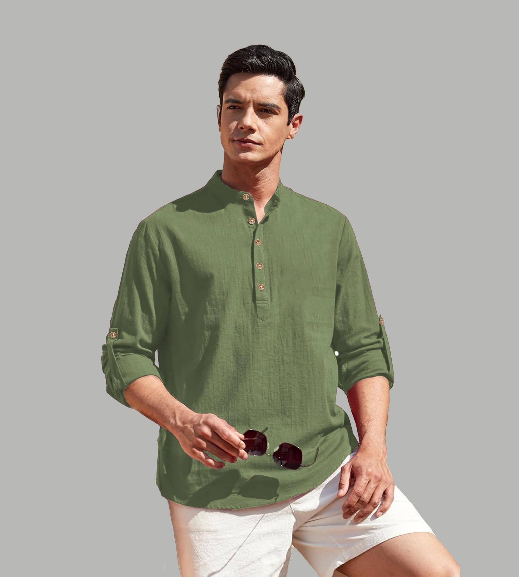 Apektra Light Green Cotton Blend Men's Shirt Style Kurta ( Pack of 1 )     			Apektra Light Green Cotton Blend Men's Shirt Style Kurta ( Pack of 1 )