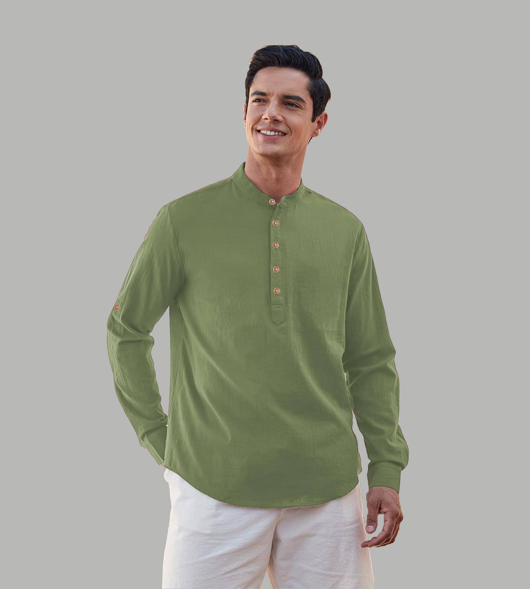     			Apektra Light Green Cotton Blend Men's Shirt Style Kurta ( Pack of 1 )