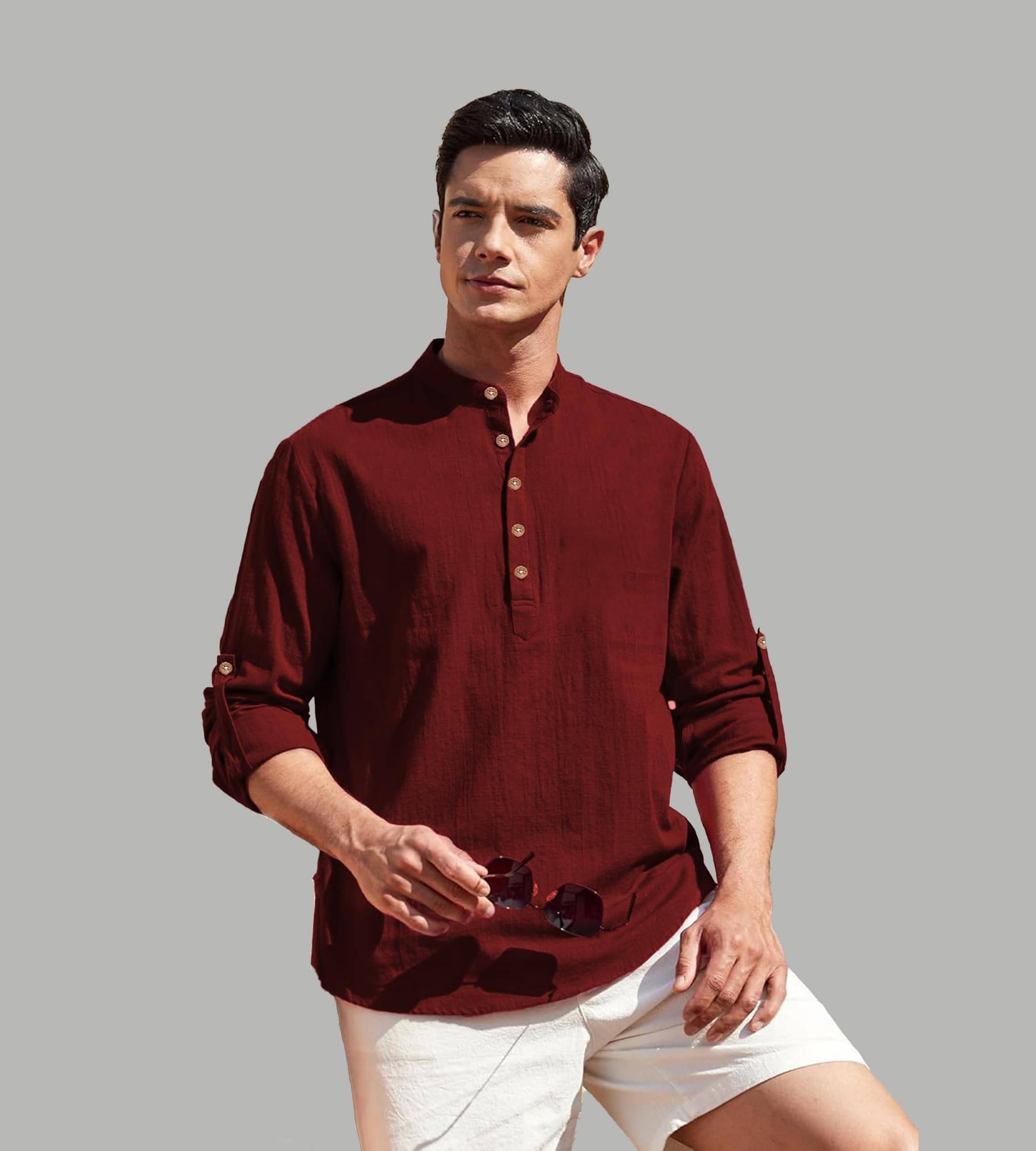     			Apektra Maroon Cotton Blend Men's Shirt Style Kurta ( Pack of 1 )