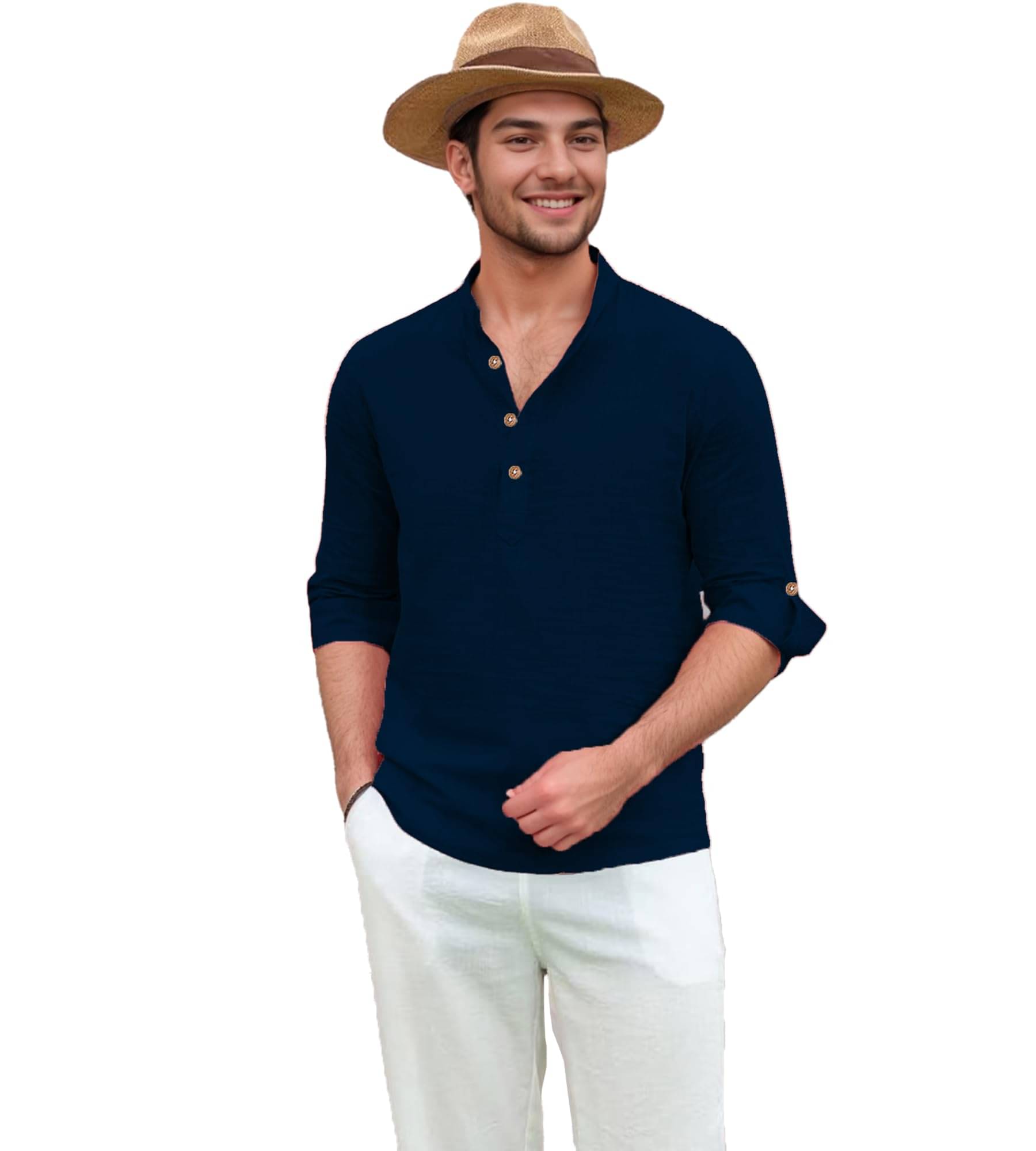     			Apektra Navy Blue Cotton Blend Men's Shirt Style Kurta ( Pack of 1 )