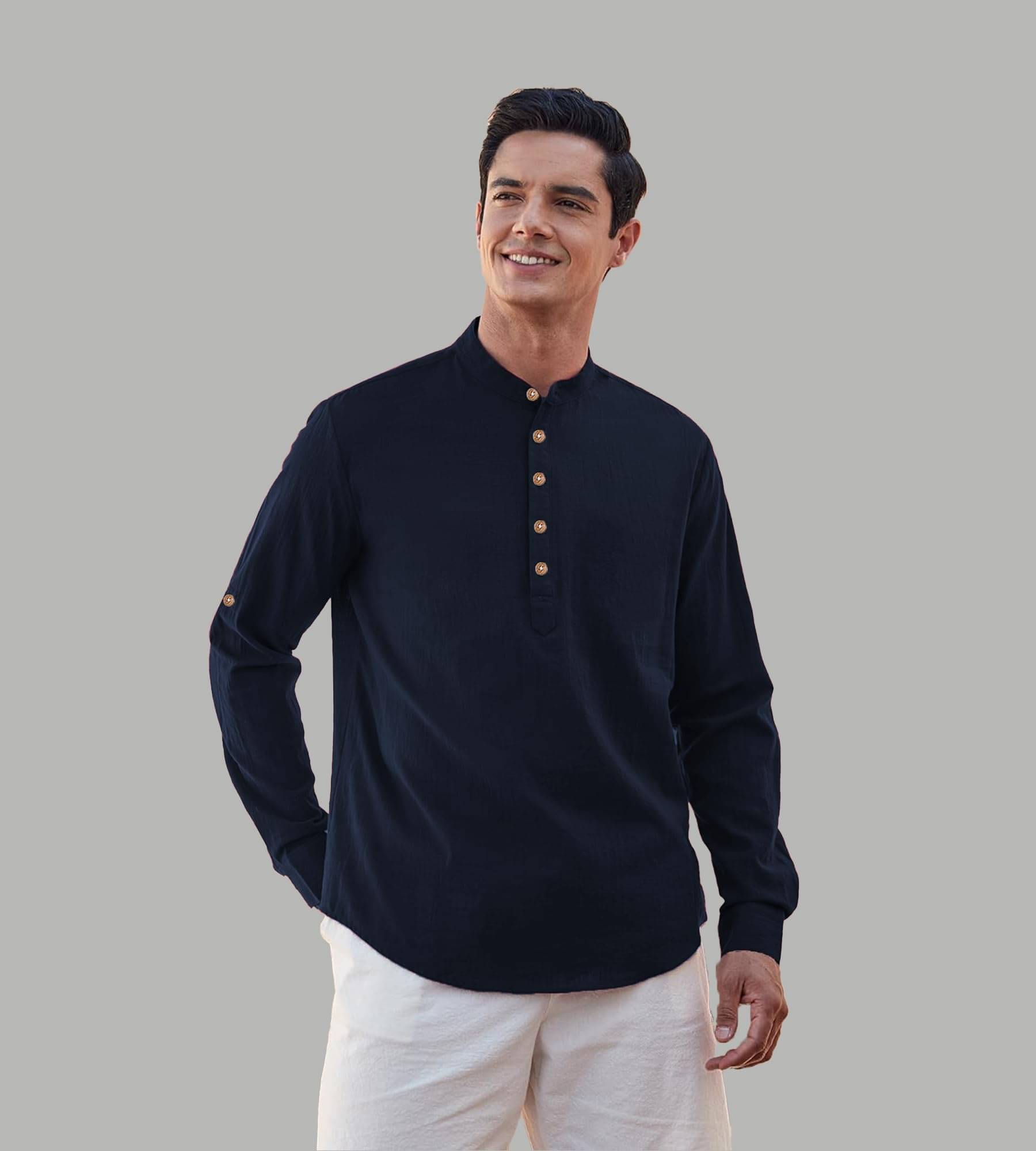 Apektra Navy Blue Cotton Blend Men's Shirt Style Kurta ( Pack of 1 ) Apektra Navy Blue Cotton Blend Men's Shirt Style Kurta ( Pack of 1 )