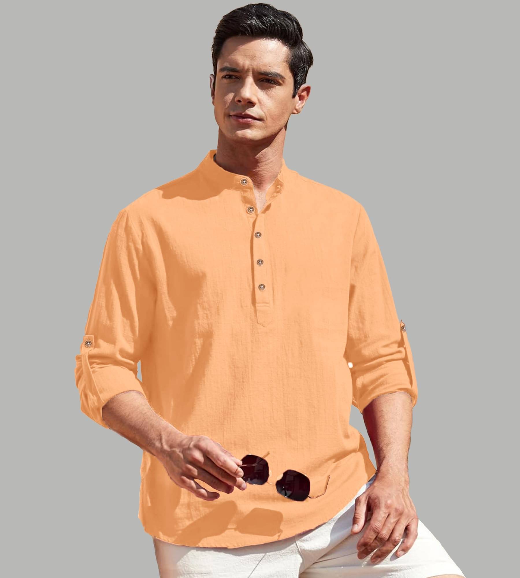     			Apektra Orange Cotton Blend Men's Shirt Style Kurta ( Pack of 1 )