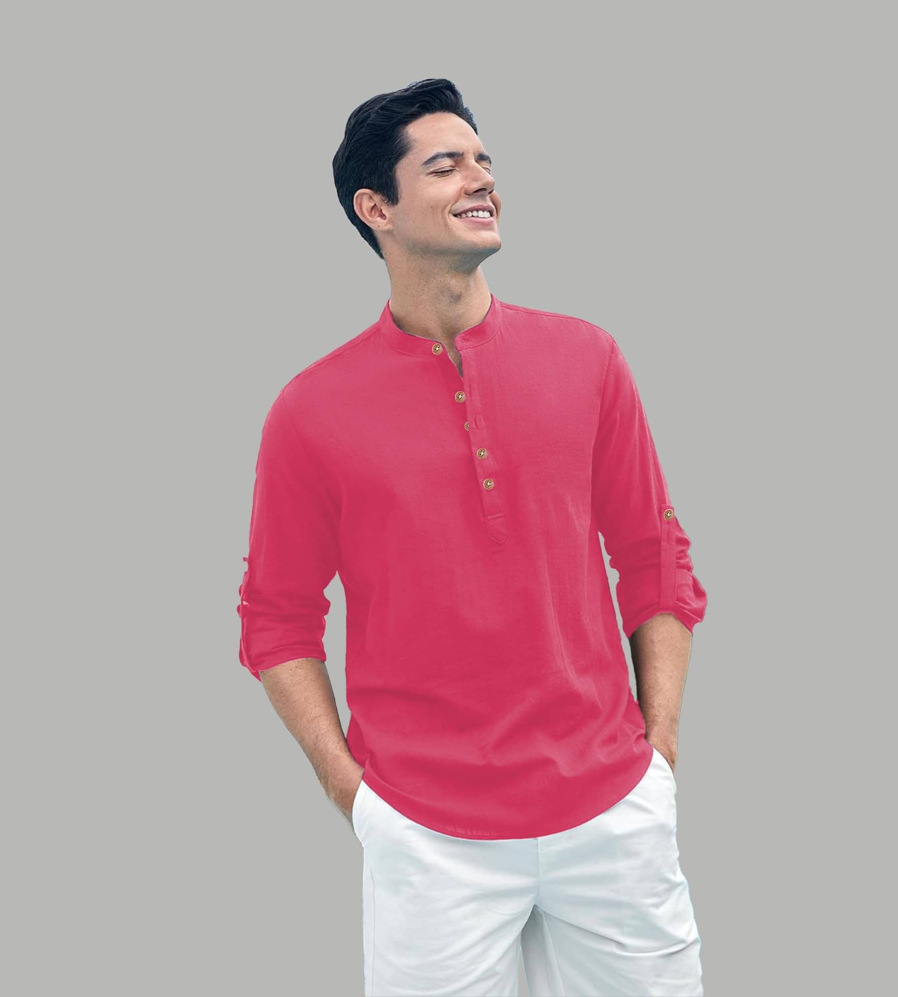 Apektra Pink Cotton Blend Men's Shirt Style Kurta ( Pack of 1 ) Apektra Pink Cotton Blend Men's Shirt Style Kurta ( Pack of 1 )