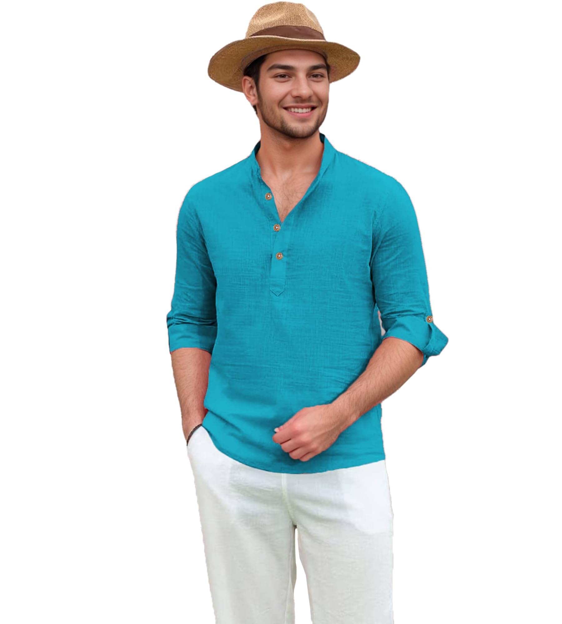 Apektra Turquoise Cotton Blend Men's Shirt Style Kurta ( Pack of 1 )     			Apektra Turquoise Cotton Blend Men's Shirt Style Kurta ( Pack of 1 )