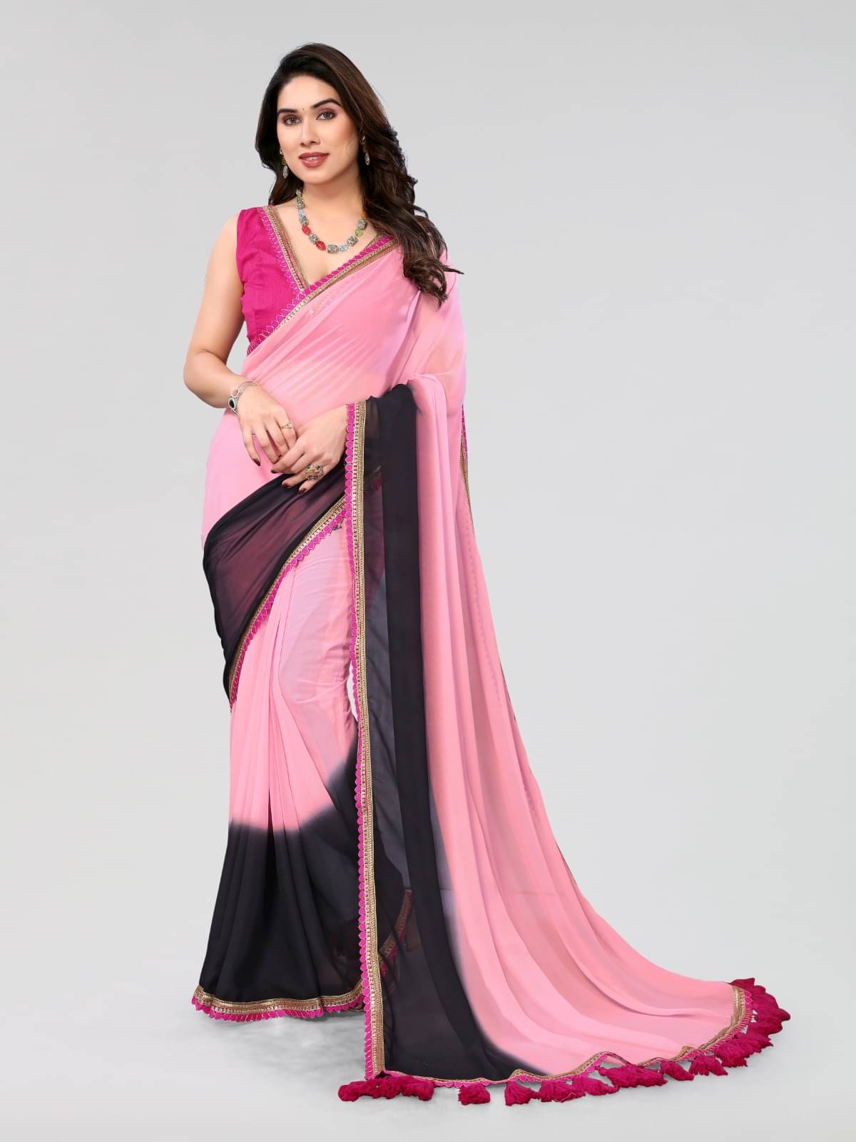     			BLEESBURY Georgette Dyed Saree With Unstitched Blouse Piece ( Multicolor )