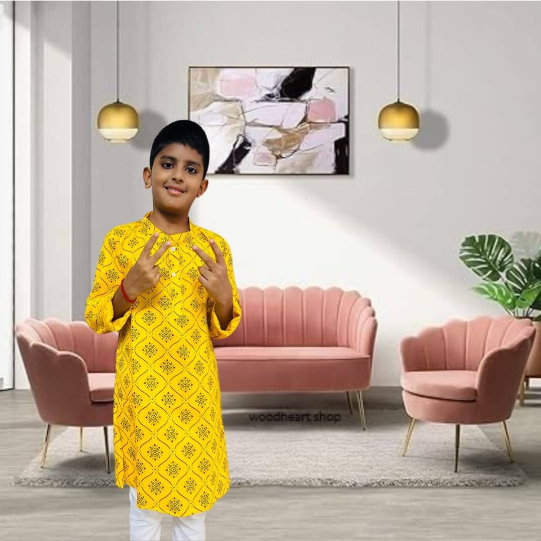     			Kaash Boys Cotton Blend Yellow Kurta Pant Set ( Pack of 1 )