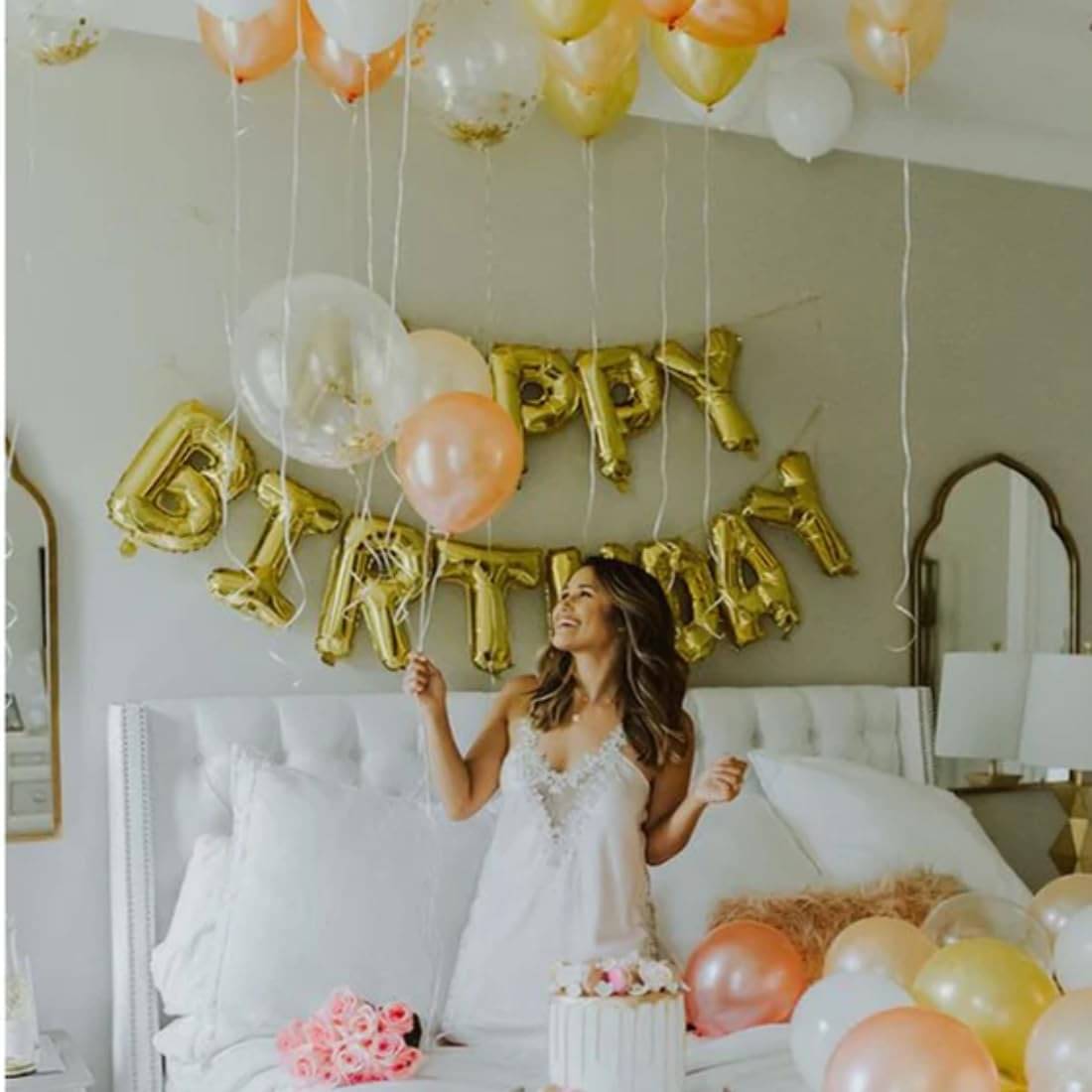 PartyBooms Happy Birthday Gold Foil Decoration Item, 10 White Balloon, 10 Gold Balloon & 5 Confetti Balloons (Pack of 26) PartyBooms Happy Birthday Gold Foil Decoration Item, 10 White Balloon, 10 Gold Balloon & 5 Confetti Balloons (Pack of 26)