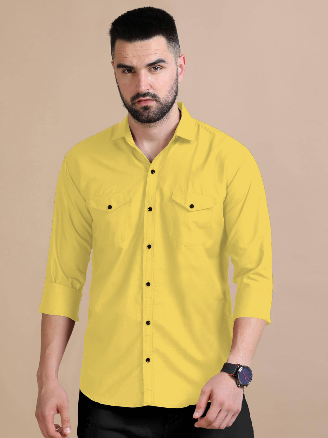 Qlonz store Cotton Blend Regular Fit Solids Full Sleeves Men's Casual Shirt - Yellow ( Pack of 1 ) Qlonz store Cotton Blend Regular Fit Solids Full Sleeves Men's Casual Shirt - Yellow ( Pack of 1 )